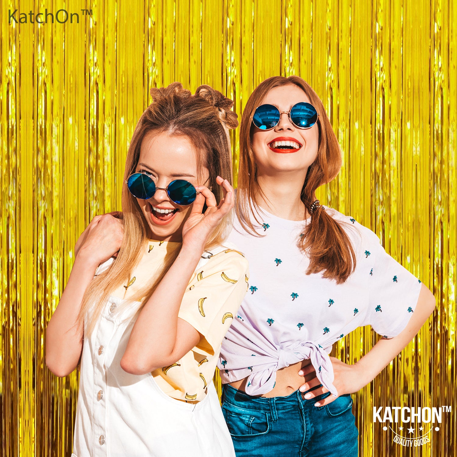 KatchOn, XtraLarge Gold Fringe Curtain Backdrop - 8x3.2 Feet, Pack of 2 Gold Streamers Party Decorations | Gold Foil Curtain for Gold Party Decorations | Gold Streamer Backdrop, Graduation Decorations