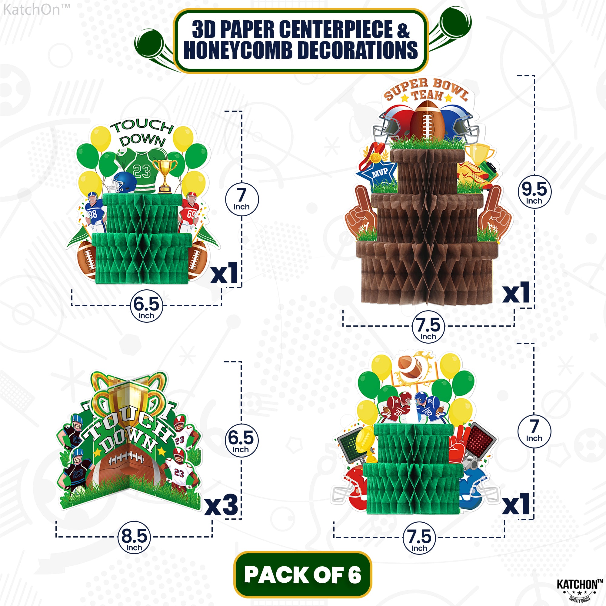 KatchOn, Touch Down Centerpieces - Pack 6 | Football Centerpieces for Table, Football Party Decorations | Football Party Centerpieces, Football Table Decorations, Football Birthday Party Decorations