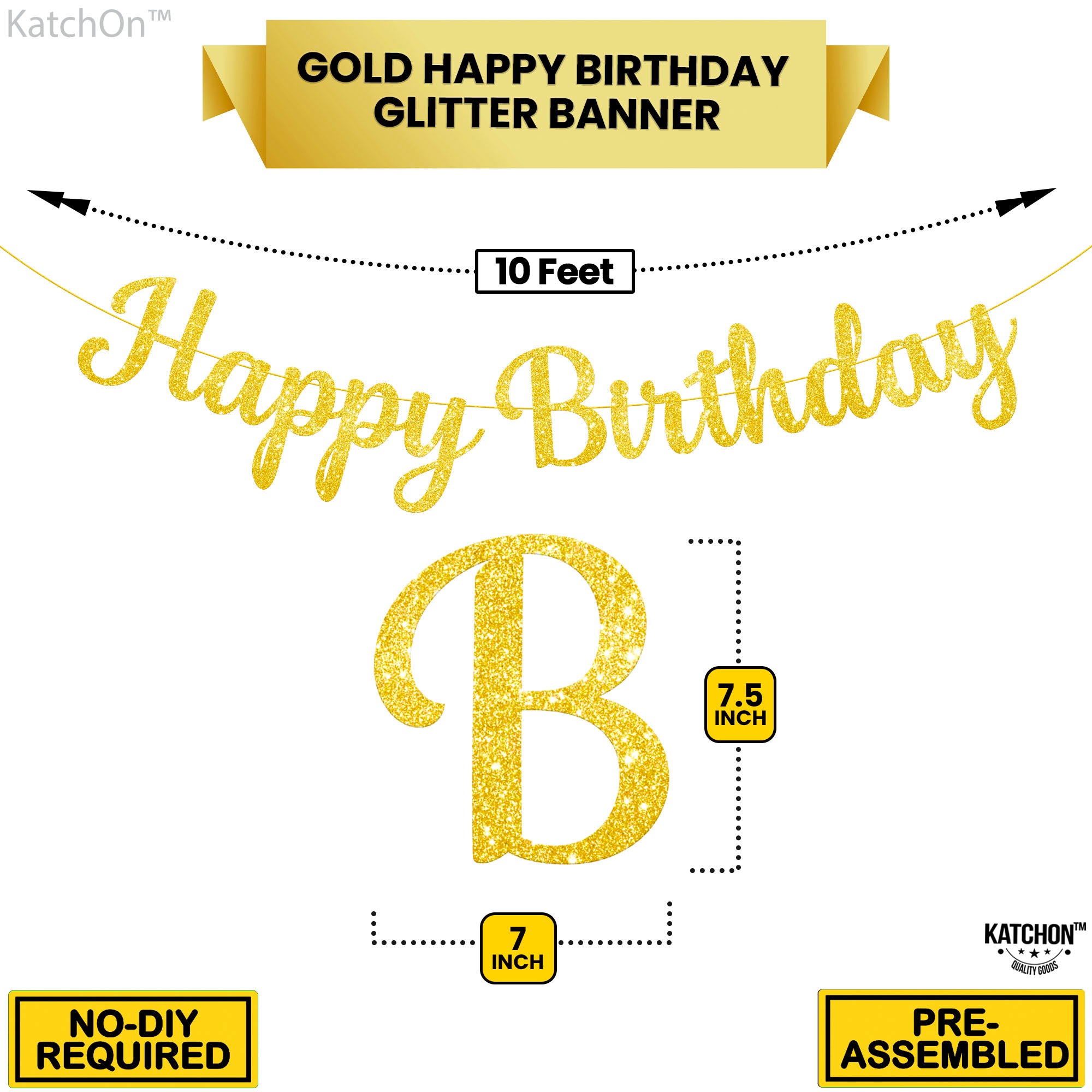 KatchOn, Cursive Glitter Gold Happy Birthday Banner - Pre-Strung, 10 Feet, No DIY | Real Gold Birthday Party Decorations | Gold Happy Birthday Sign for Girls, Gold Happy Birthday Decorations for Women