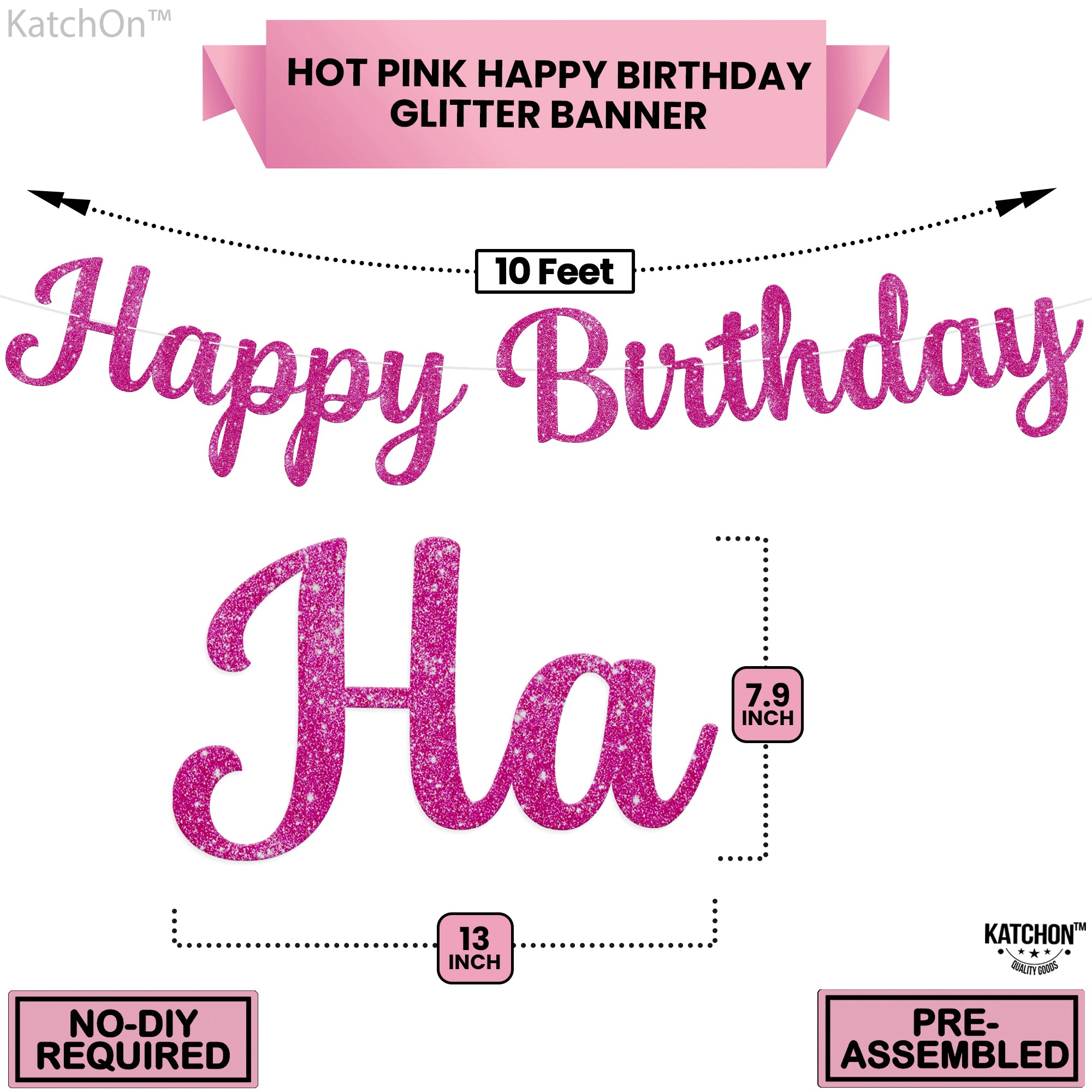 KatchOn Glitter Hot Pink Happy Birthday Banner - 10 Feet | Cursive Letters, Birthday Decorations | Backdrop for Pink Party Decorations