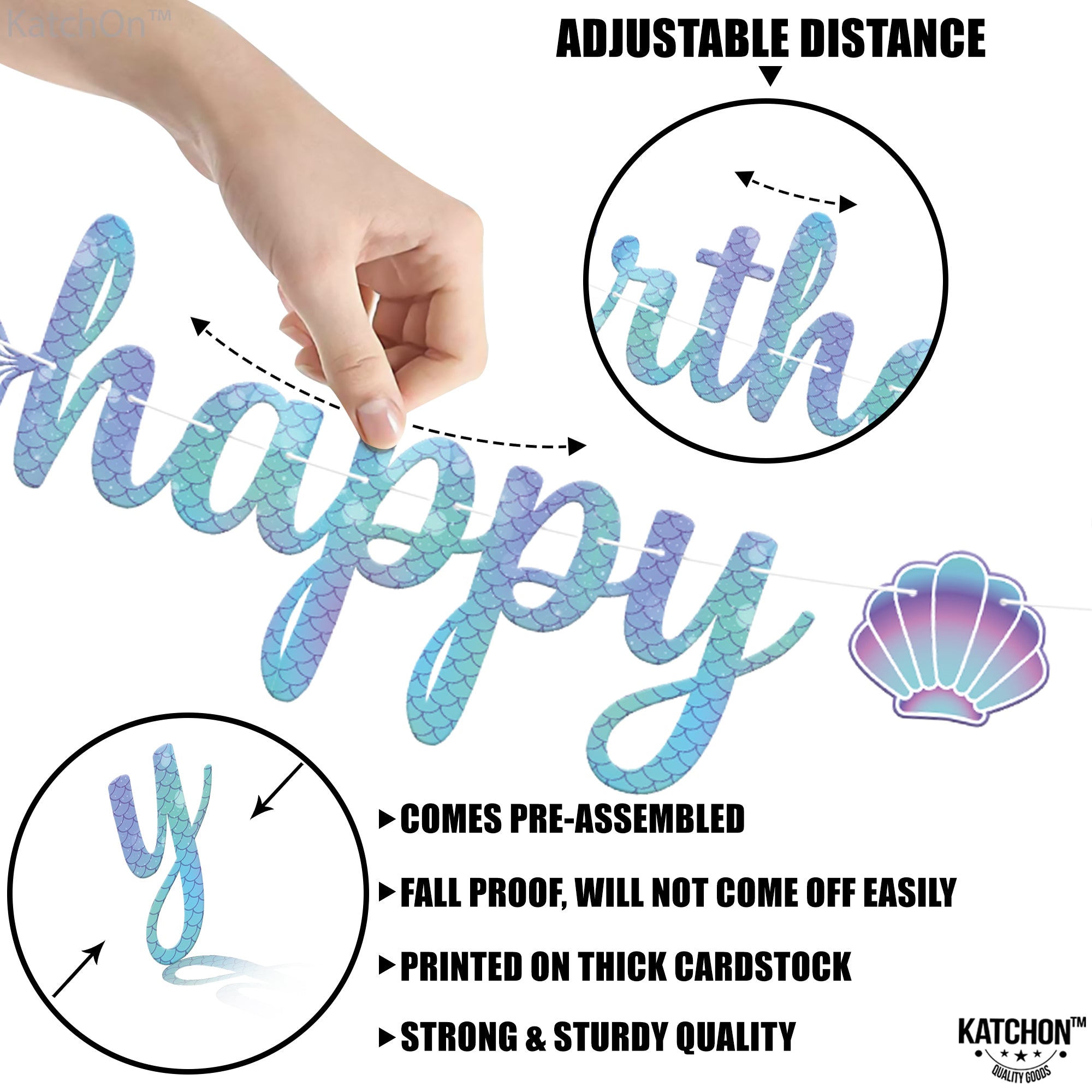 KatchOn, Blue Happy Birthday Banner - 10 Feet, No DIY | Mermaid Birthday Decorations, Happy Birthday Sign, Mermaid Happy Birthday Banner | Mermaid Birthday Banner for Under The Sea Party Decorations