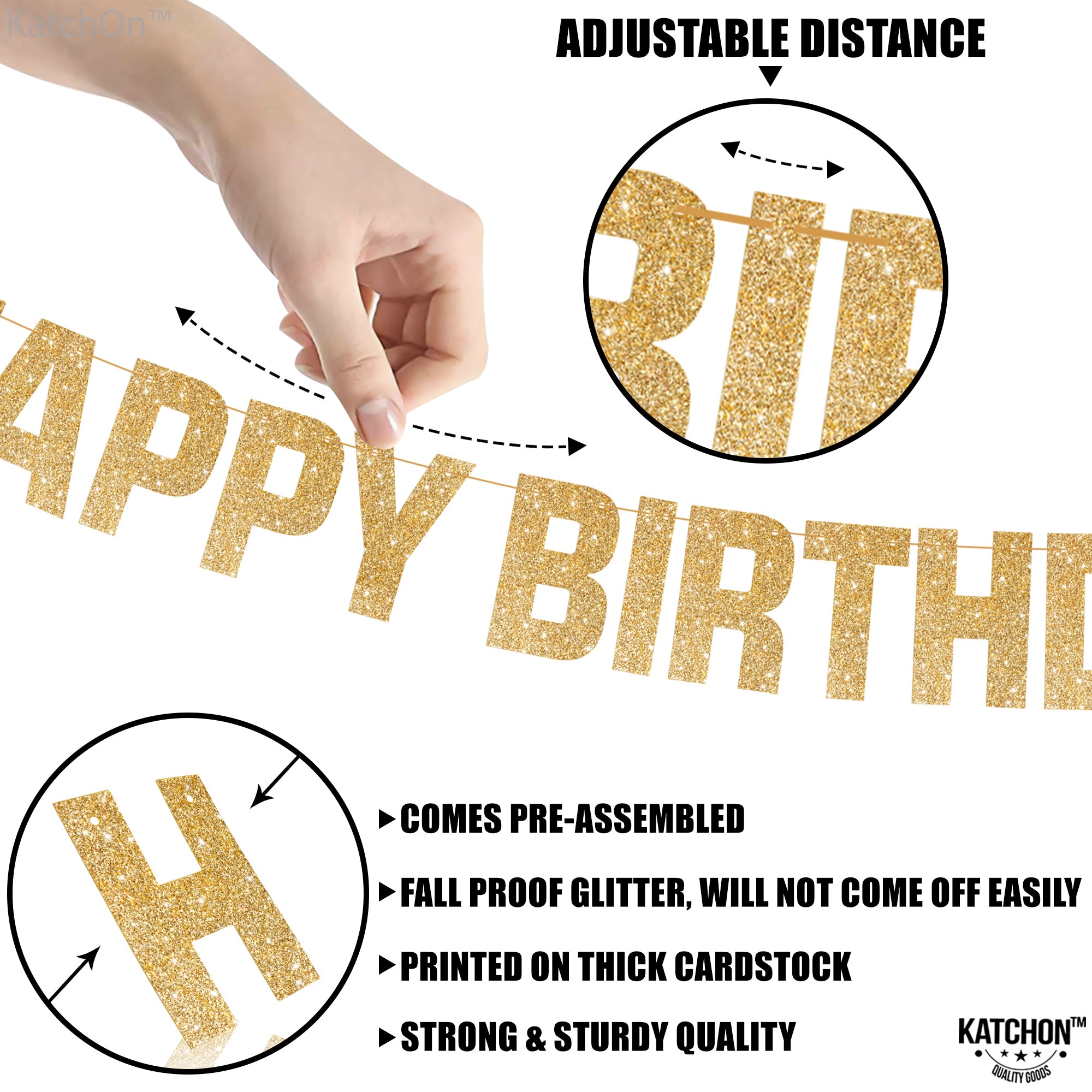 KatchOn, Light Up Happy Birthday Banner - 10 Feet, 8 Modes | Glitter Birthday Banner | Gold Birthday Party Banner | Happy Birthday Light Up Sign | Happy Birthday Sign | Light Up Birthday Decorations