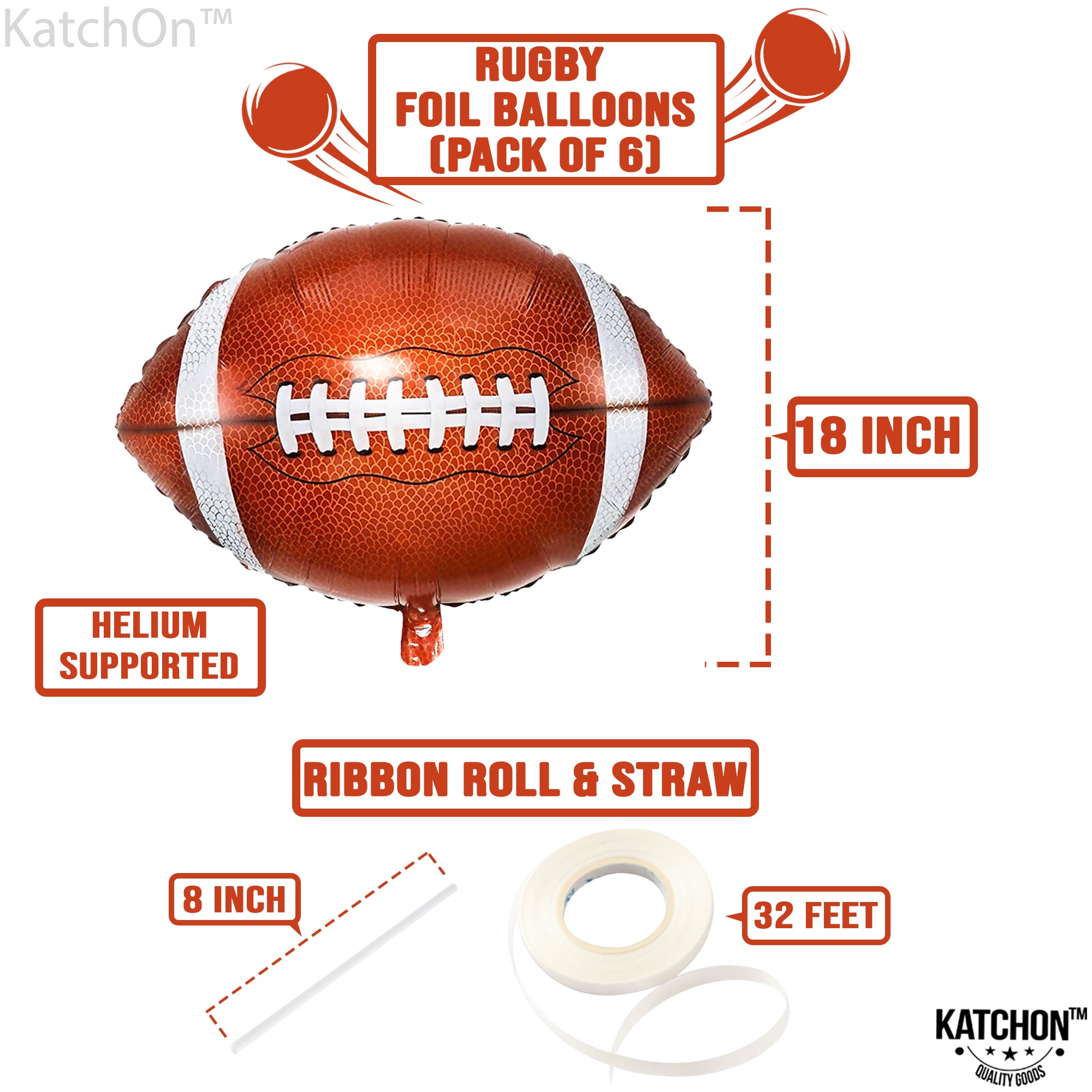 KatchOn, Football Balloons for Football Party Decorations - 18 Inch, Pack of 6 | Football Foil Balloons for Football Decorations for Party | Touchdown Balloons | Football Birthday Party Decorations