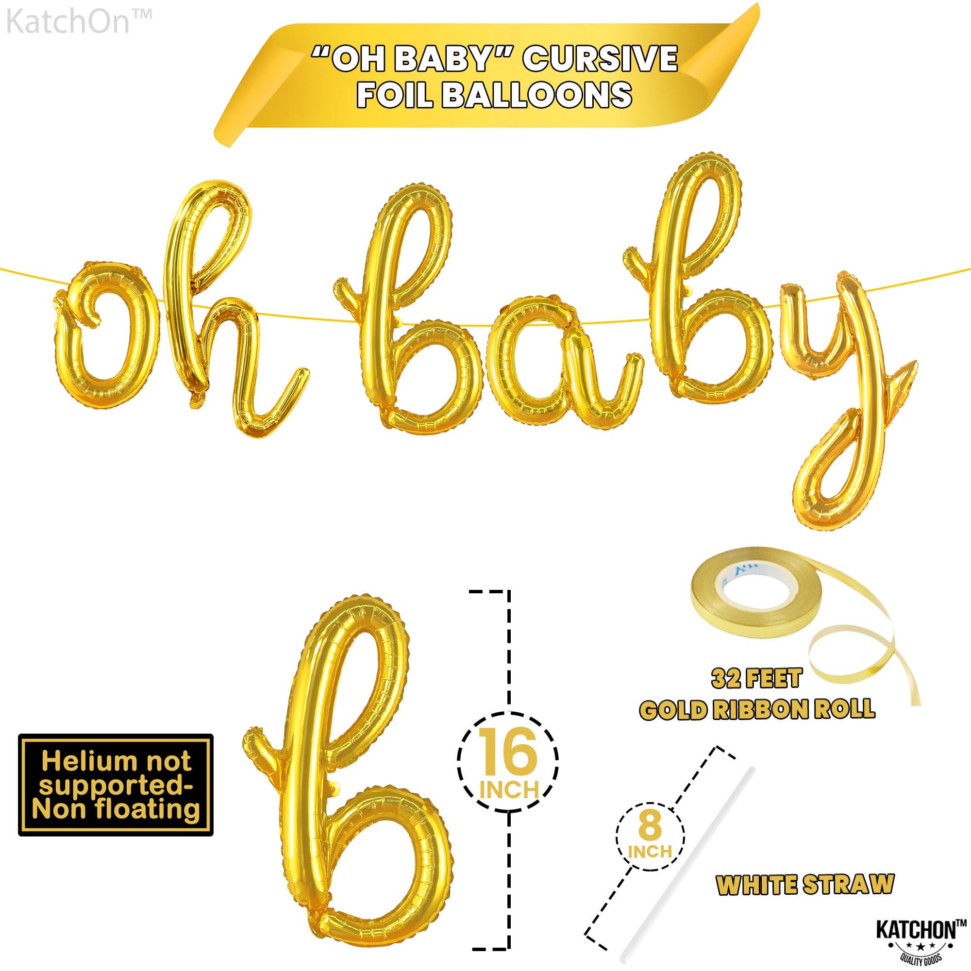 KatchOn, Gold Oh Baby Balloon Sign - 16 Inch | Oh Baby Sign for Backdrop | Baby Shower Balloons for Baby Shower Decorations | Gender Reveal Balloons, Oh Baby Balloons for Gender Reveal Decorations