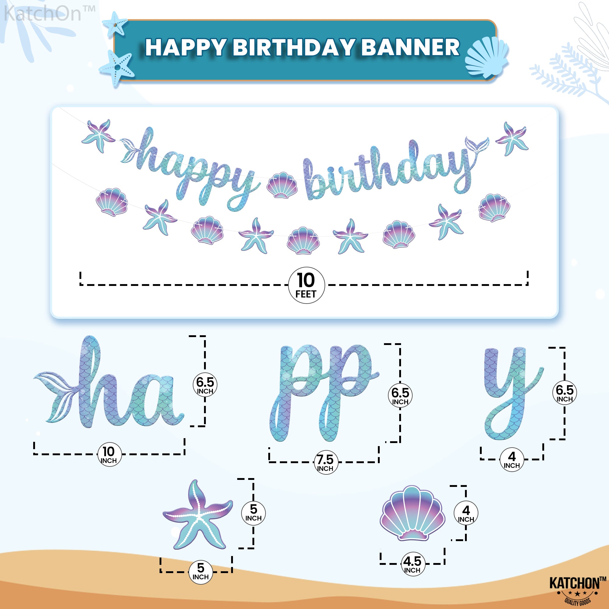 KatchOn, Blue Happy Birthday Banner - 10 Feet, No DIY | Mermaid Birthday Decorations, Happy Birthday Sign, Mermaid Happy Birthday Banner | Mermaid Birthday Banner for Under The Sea Party Decorations