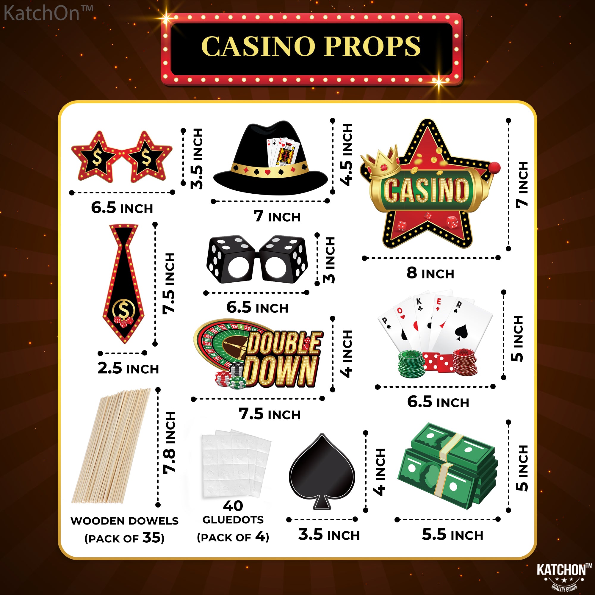 KatchOn, Casino Photo Booth Props - Pack of 35 | Game Night Photo Booth Props for Poker Party Decorations | Casino Night Decorations | Casino Theme Party Decorations | Casino Birthday Decorations