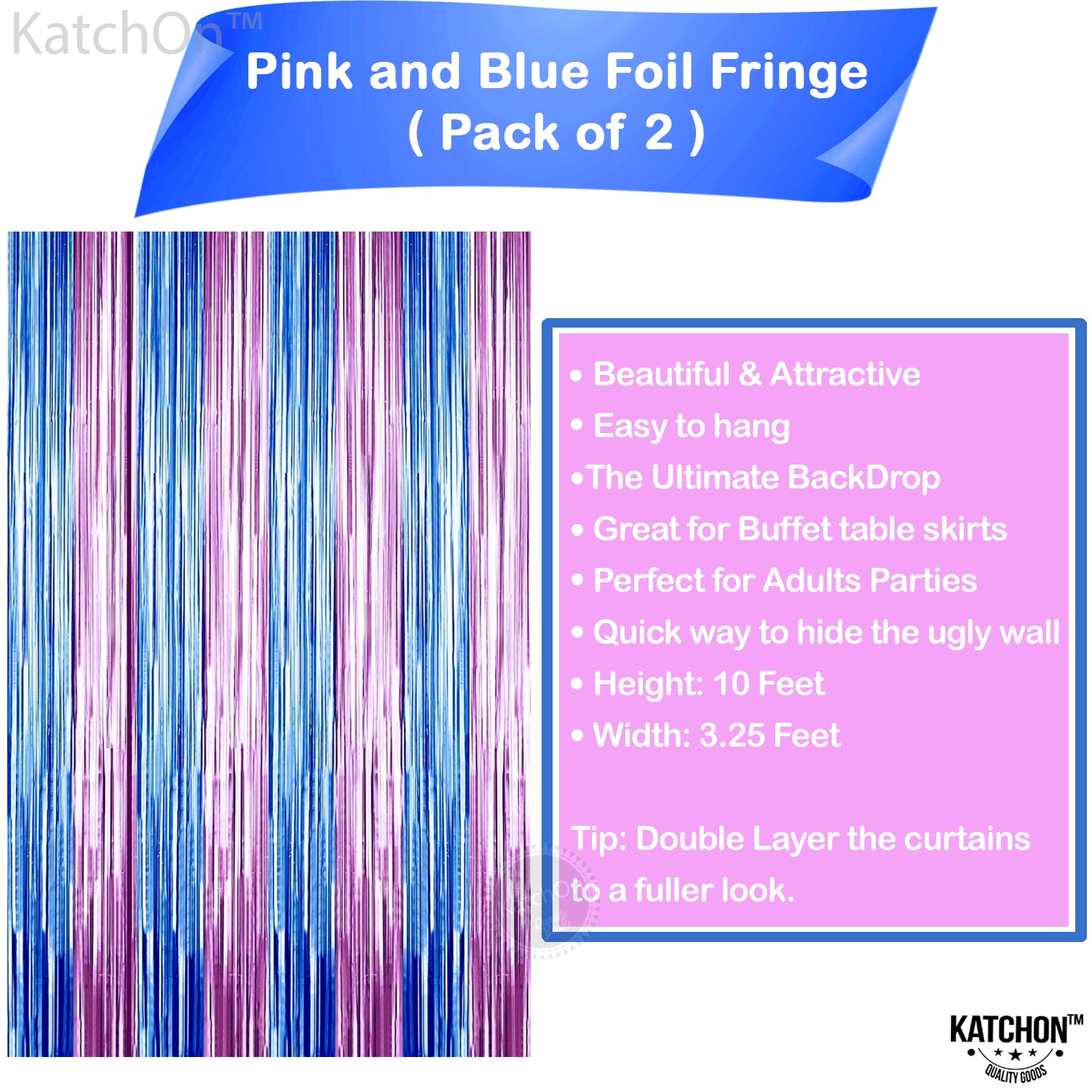 KatchOn, XtraLarge Pink and Blue Streamers - 8x3.2 Feet, Pack of 2 Gender Reveal Decorations | Baby Gender Reveal Backdrop Boy or Girl | Pink and Blue Backdrop for Pink and Blue Party Decorations