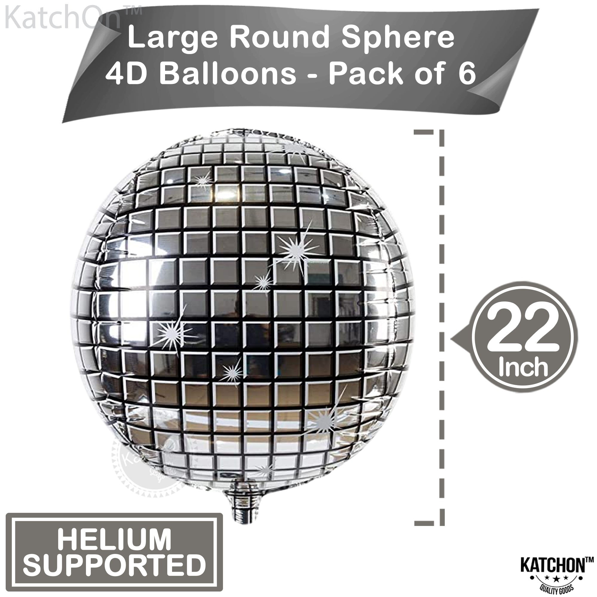 KatchOn, Silver Disco Ball Balloons Decorations -22 Inch, Pack of 6 | 4D Sphere Disco Balloons, Disco Party Decorations | 70s Party Decorations, Disco Decorations, Graduation Decorations Class of 2025