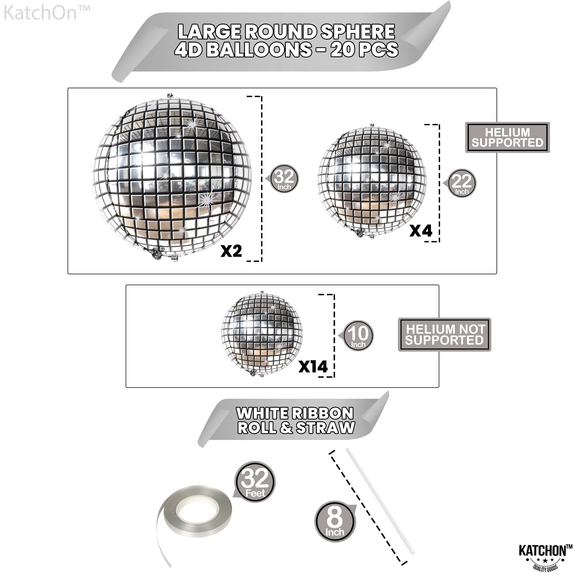 KatchOn, Silver Disco Ball Balloons - 32 Inch, Pack of 20 | Shiny Disco Balloons, Disco Party Decorations | Disco Ball Balloon, Disco Ball Decor | Prom Balloons | Graduation Decorations Class of 2025