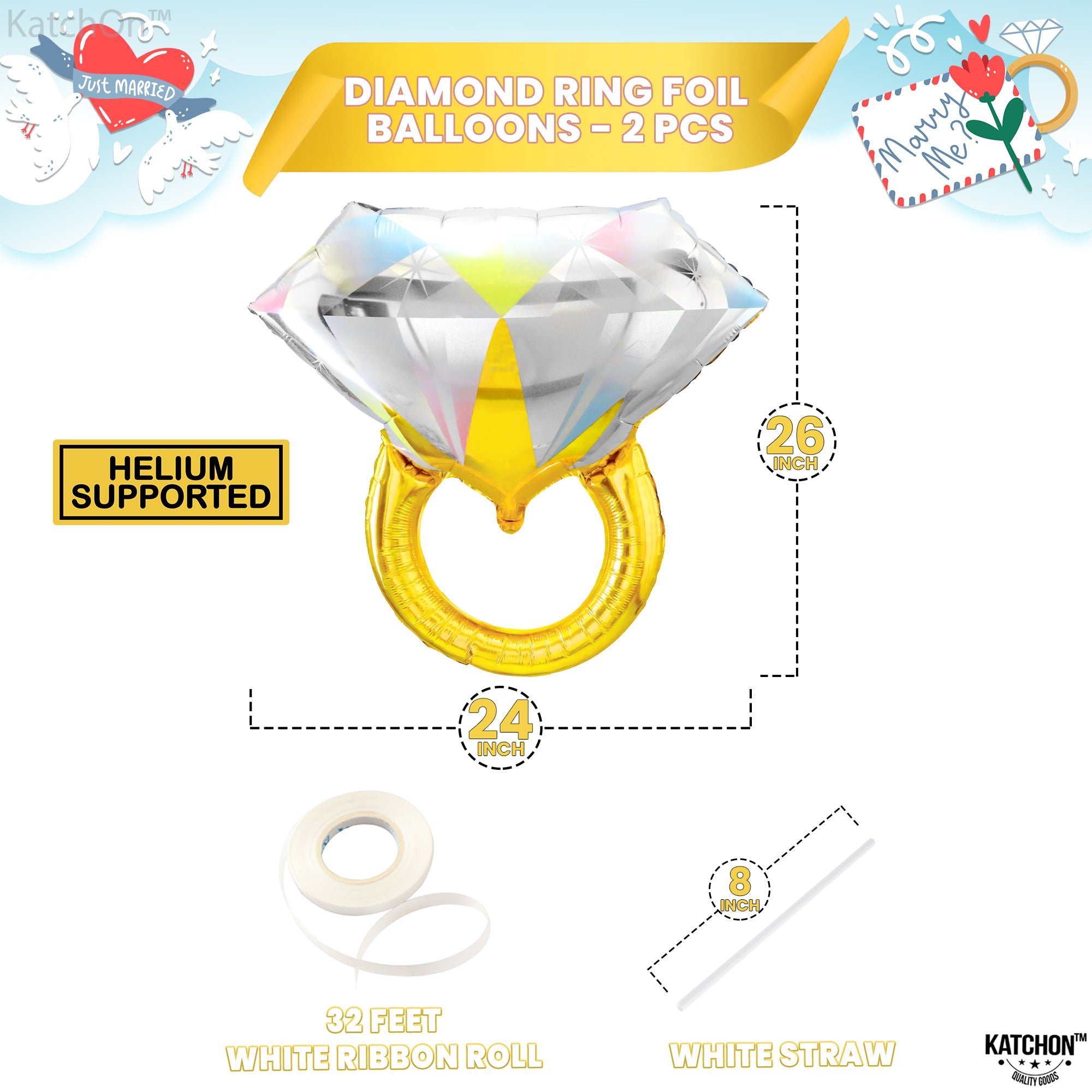 KatchOn, Huge Diamond Ring Balloon - 26 Inch | Ring Balloon Bachelorette, Bachelorette Party Decorations | Engagement Ring Balloon, Engagement Party Decorations | Engagement Decorations, Bridal Shower