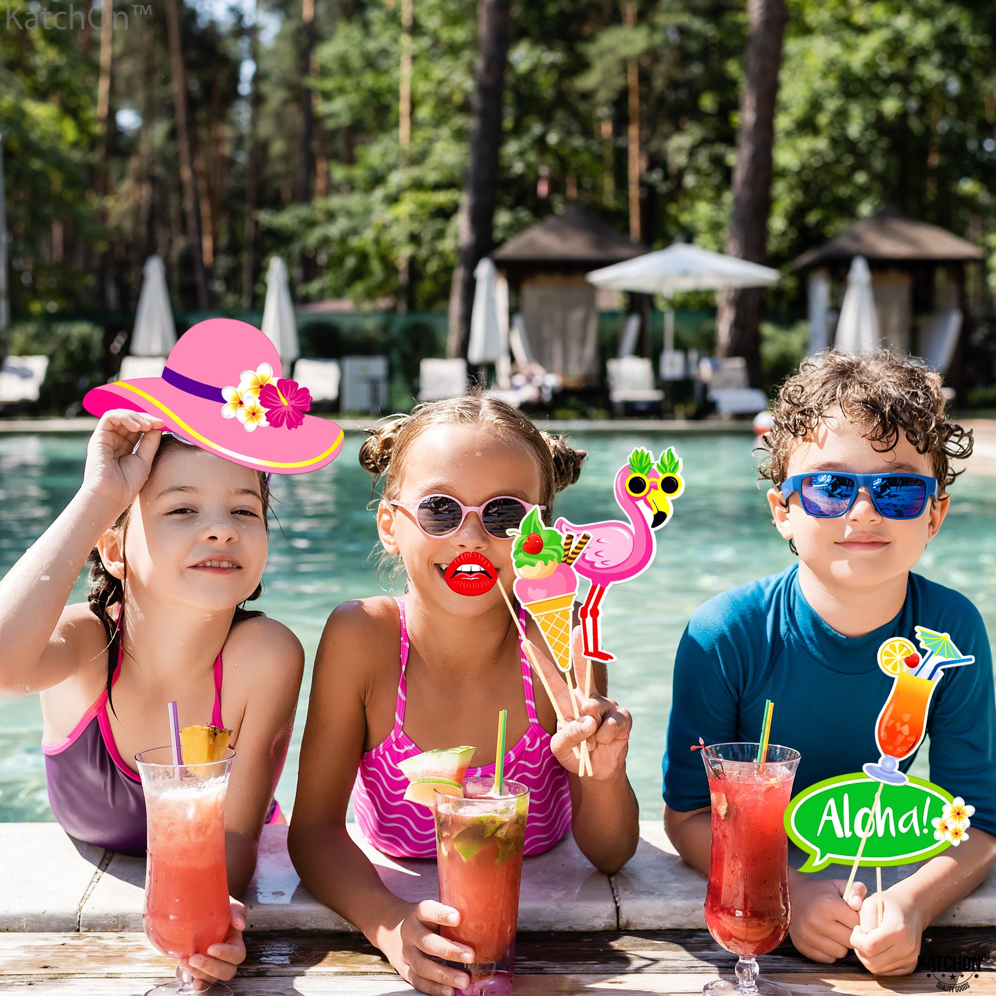 KatchOn, Tropical Hawaiian Photo Booth Props - Pack of 50, Luau Party Decorations | Luau Photo Booth Props for Hawaiian Party Decorations | Luau Photo Props, Hawaiian Props for Aloha Party Decorations