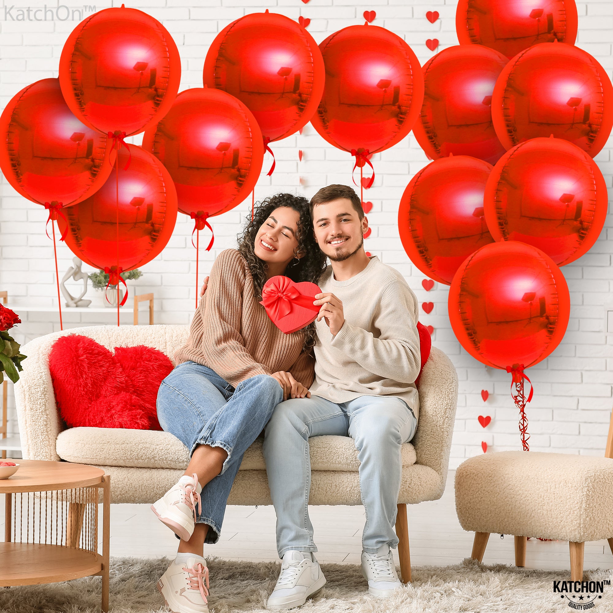 KatchOn, Metallic Red Balloons - 22 Inch, 12 Pieces | 4D Sphere Red Metallic Balloons, Valentines Day Decorations, Red Party Decorations | Red Foil Balloons, Red Mylar Balloons, Valentines Balloons