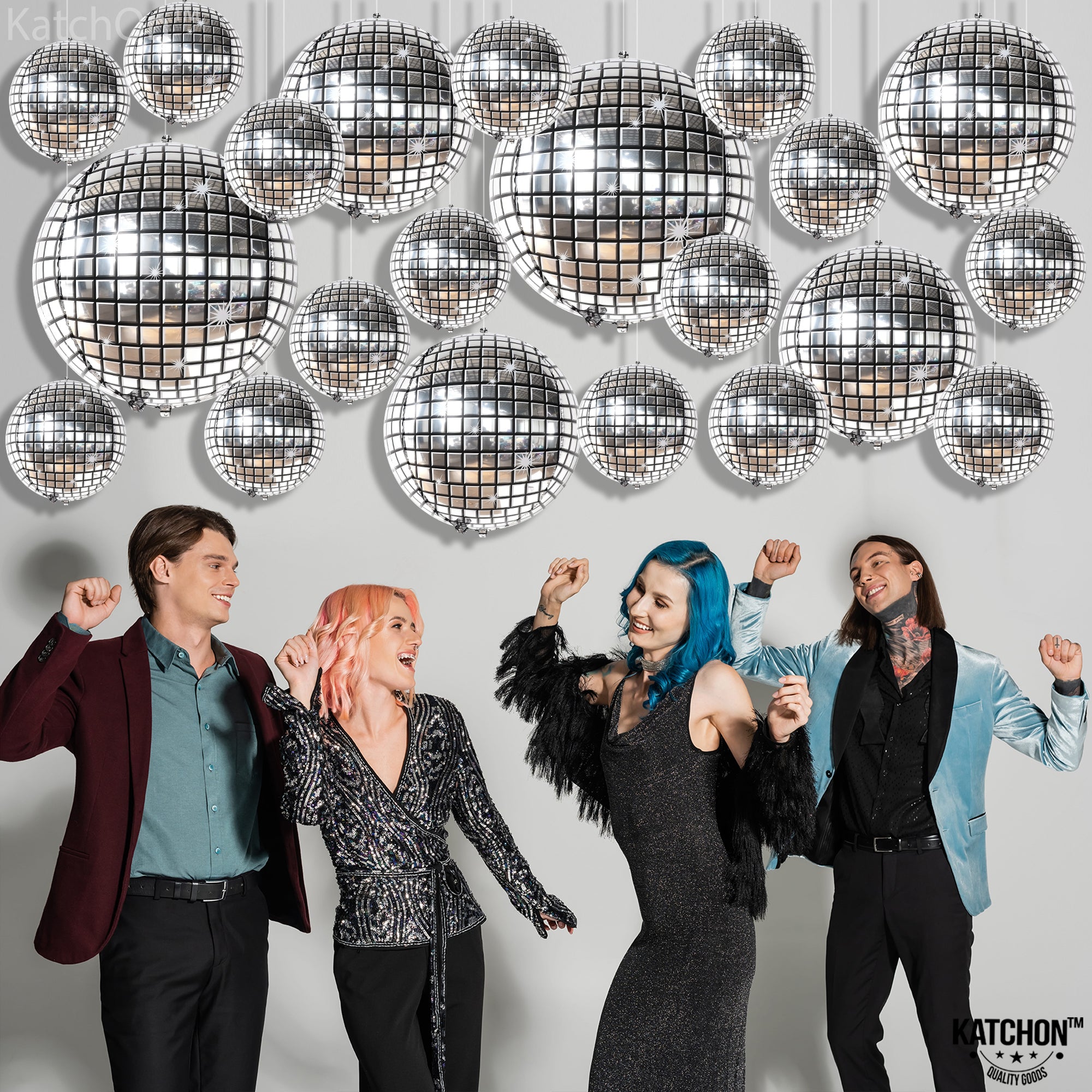 KatchOn, Silver Disco Ball Balloons - 32 Inch, Pack of 20 | Shiny Disco Balloons, Disco Party Decorations | Disco Ball Balloon, Disco Ball Decor | Prom Balloons | Graduation Decorations Class of 2025