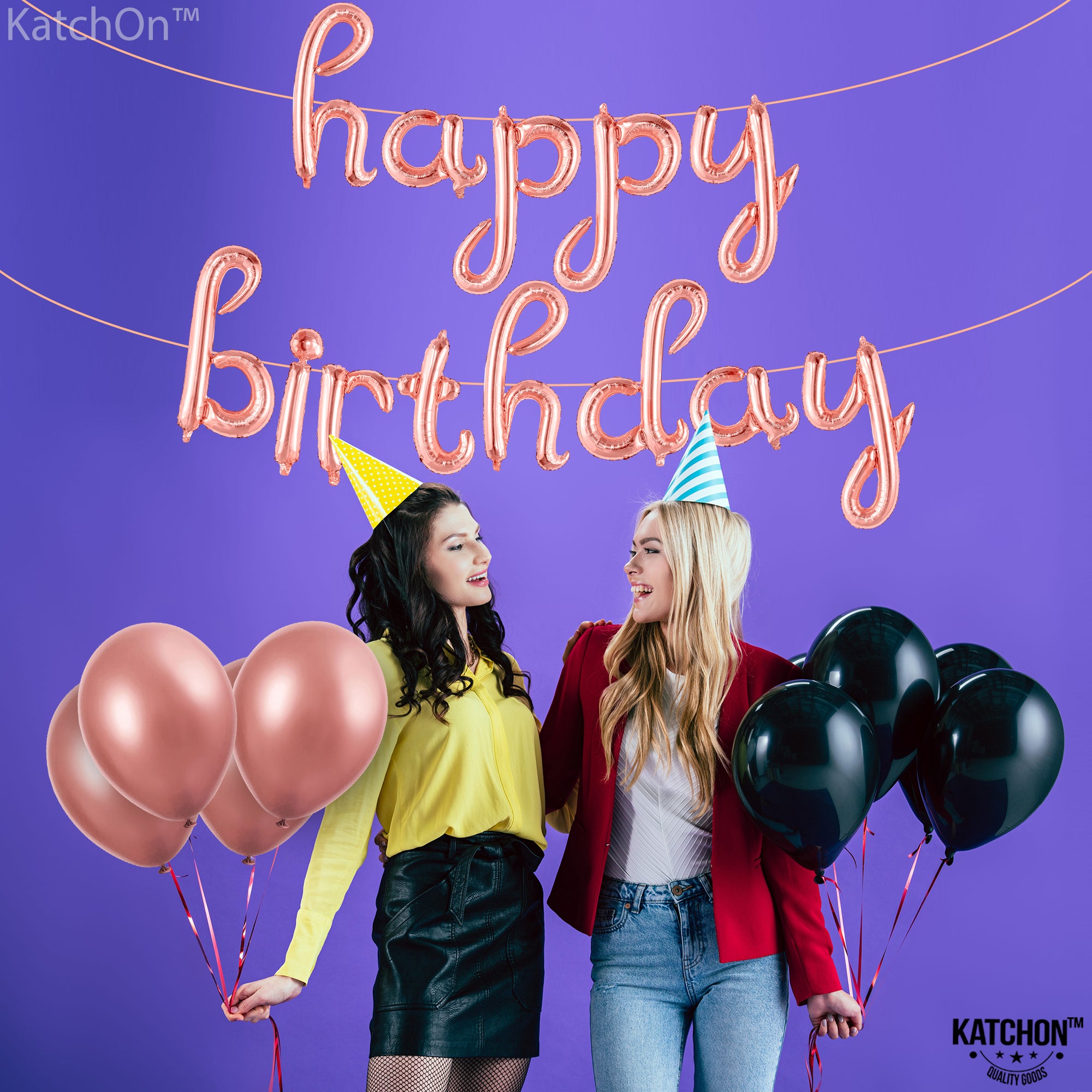 KatchOn, Happy Birthday Balloon Rose Gold - 16 Inch | Rose Gold Happy Birthday Sign, Rose Gold Happy Birthday Decorations for Women | Rose Gold Happy Birthday Banner for Rose Gold Party Decorations