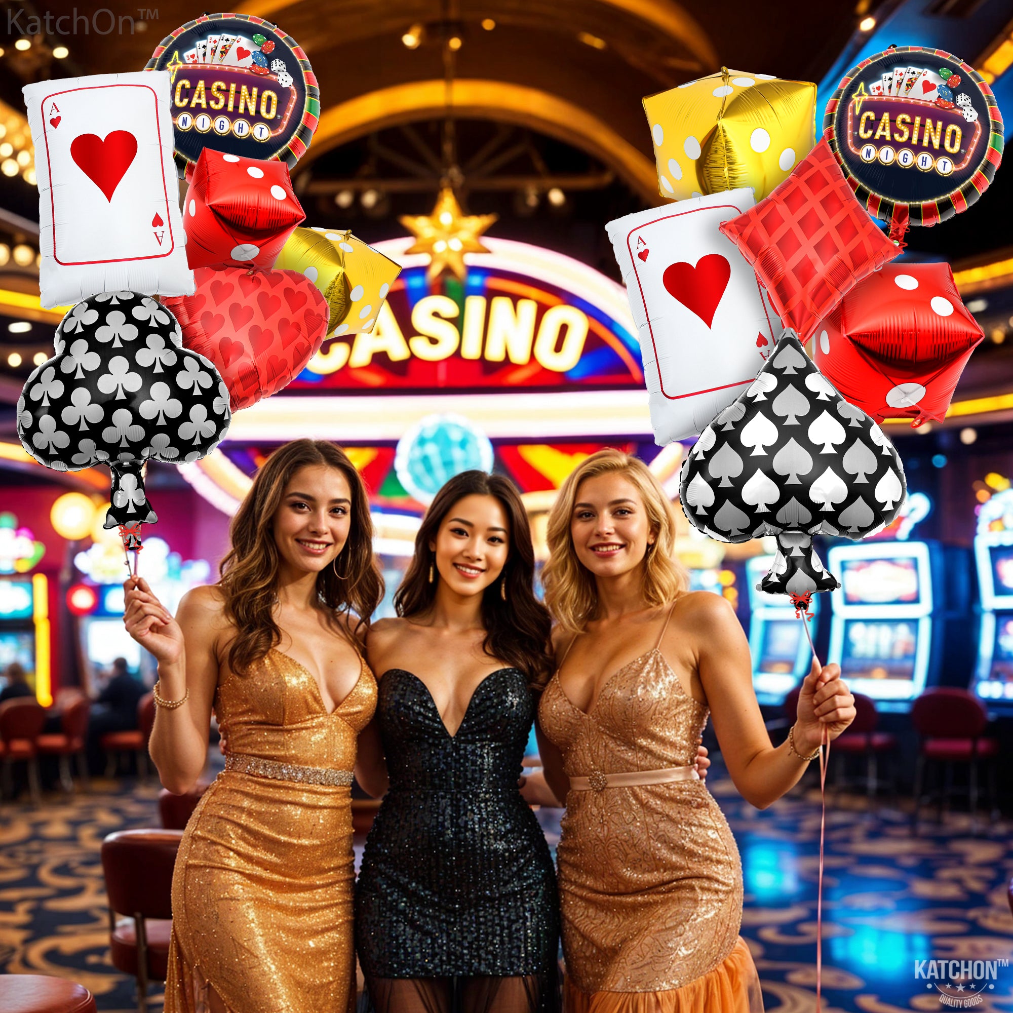 KatchOn, Dice and Cards Casino Balloons - 24 Inch, Pack of 12 | Casino Theme Balloons for Casino Party Decorations | Dice Balloons, Casino Theme Party Decorations | Poker Balloons, Casino Decorations