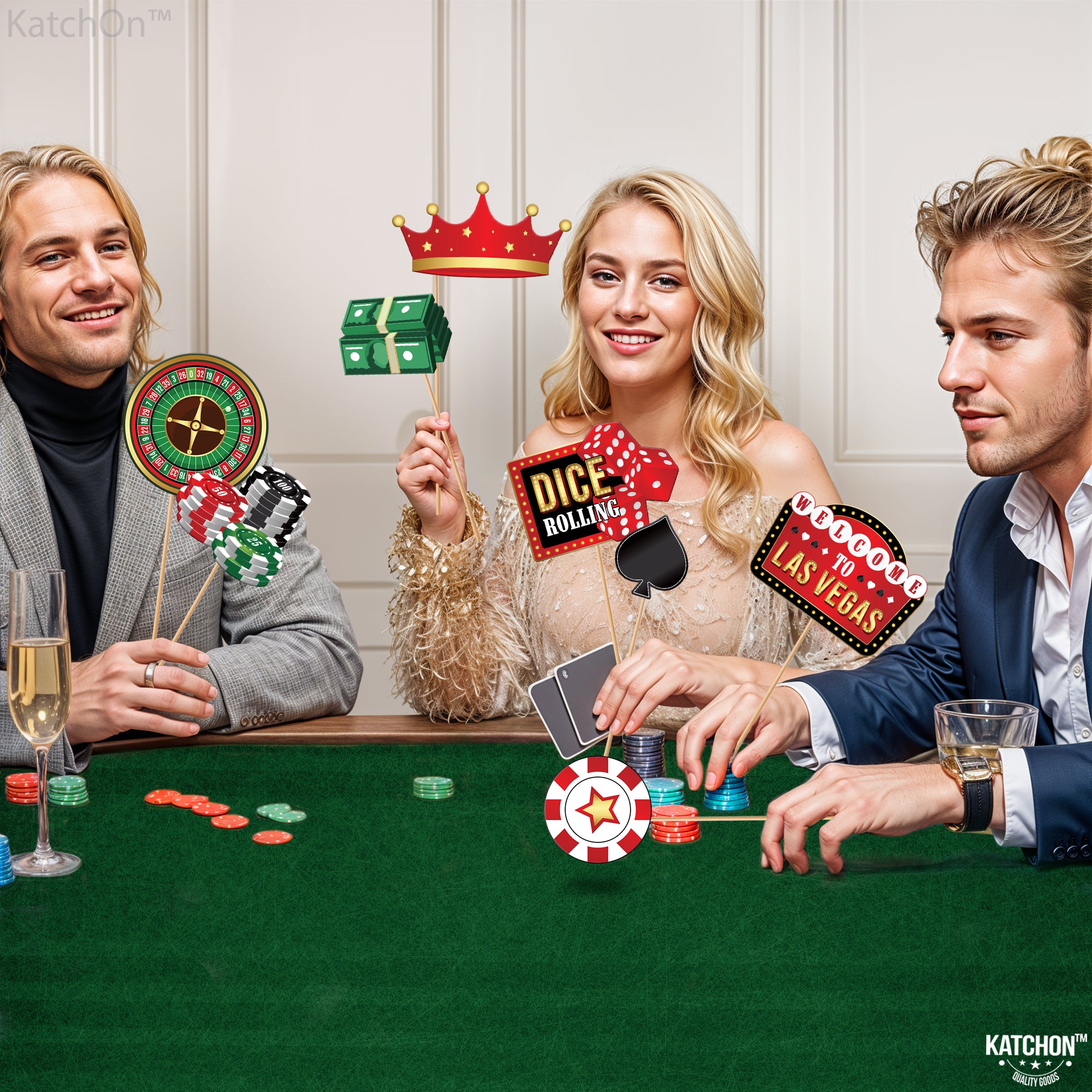 KatchOn, Casino Photo Booth Props - Pack of 35 | Game Night Photo Booth Props for Poker Party Decorations | Casino Night Decorations | Casino Theme Party Decorations | Casino Birthday Decorations