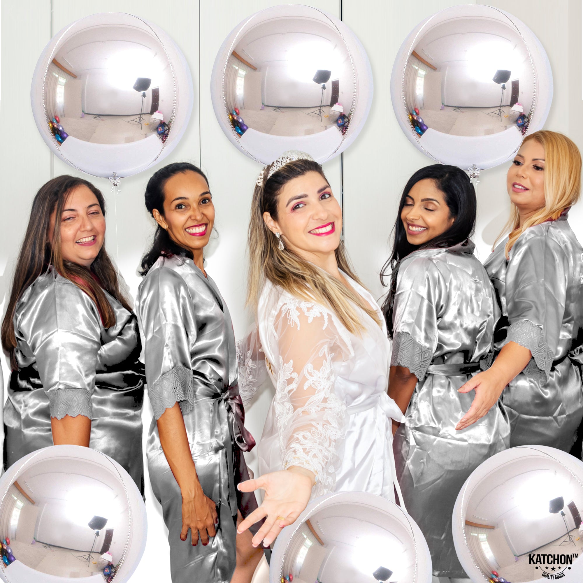 KatchOn, Metallic Silver Balloons - 22 Inch, Pack of 6 | 4D Round Silver Mylar Balloons, Silver Metallic Balloons, Silver Foil Balloons | Prom Decorations 2025 | Graduation Decorations Class of 2025