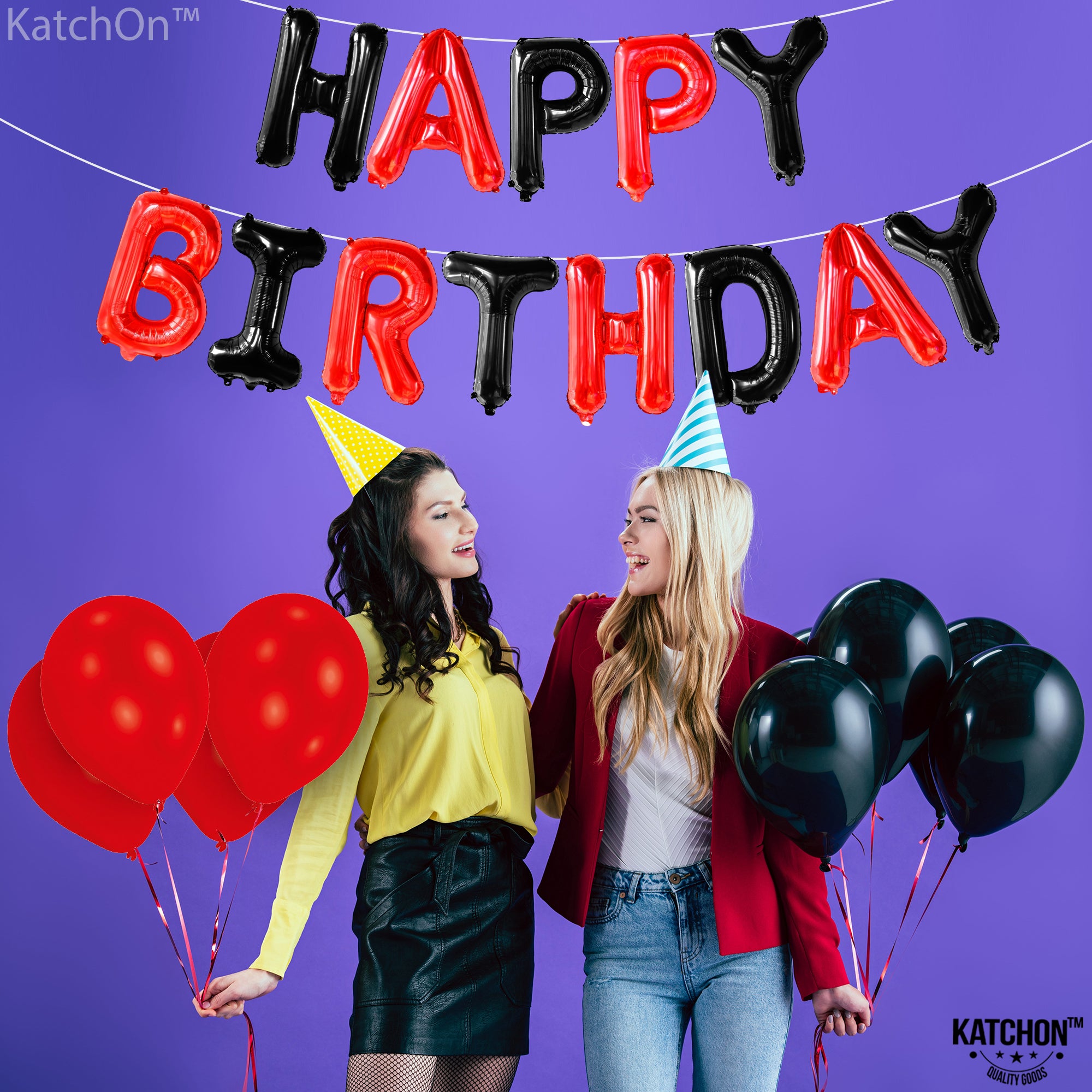 KatchOn, Black and Red Happy Birthday Banner Balloons - 16 Inch | Red and Black Birthday Decorations | Happy Birthday Balloons Letters for Red And Black Party Decorations | Happy Birthday Decorations