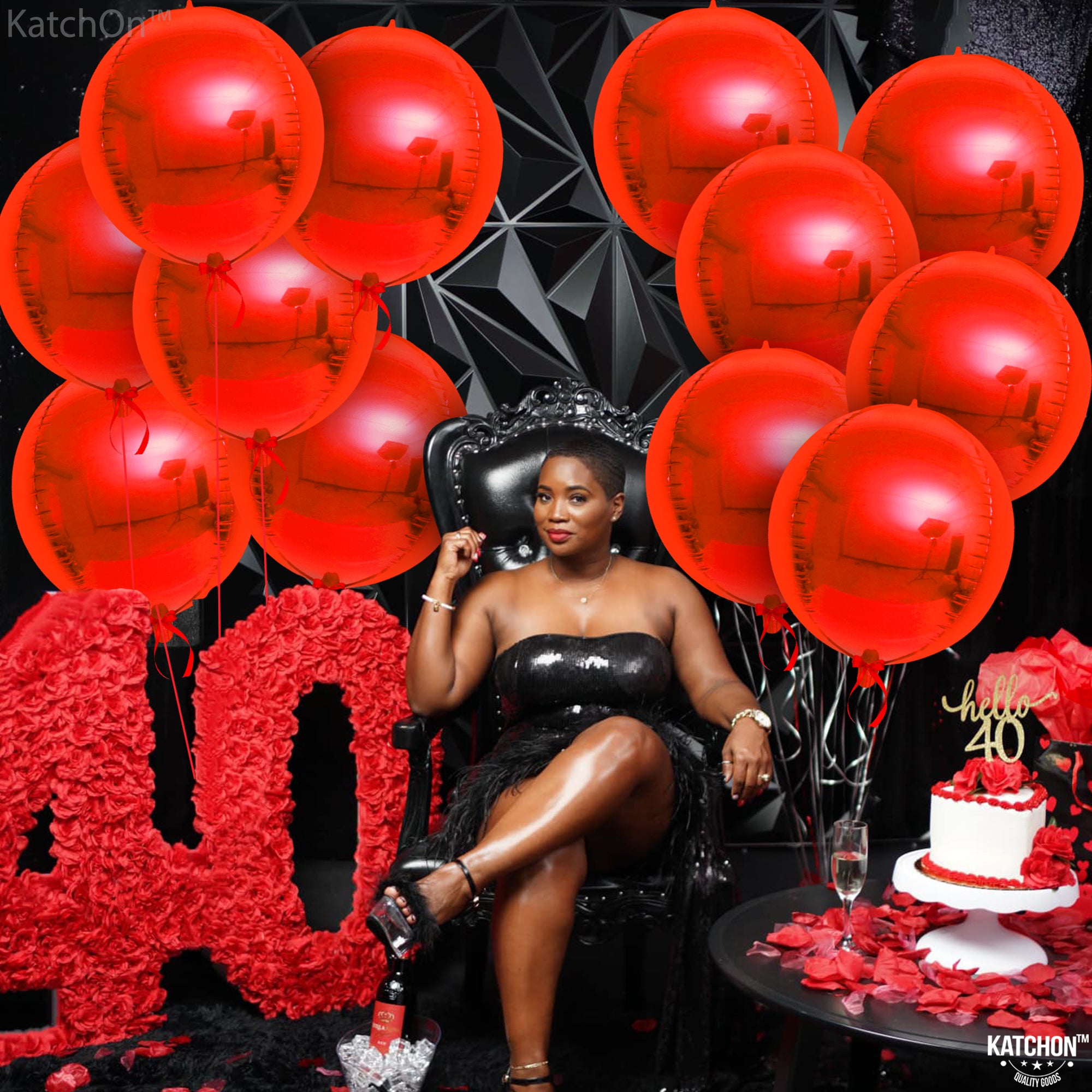 KatchOn, Metallic Red Balloons - 22 Inch, 12 Pieces | 4D Sphere Red Metallic Balloons, Valentines Day Decorations, Red Party Decorations | Red Foil Balloons, Red Mylar Balloons, Valentines Balloons