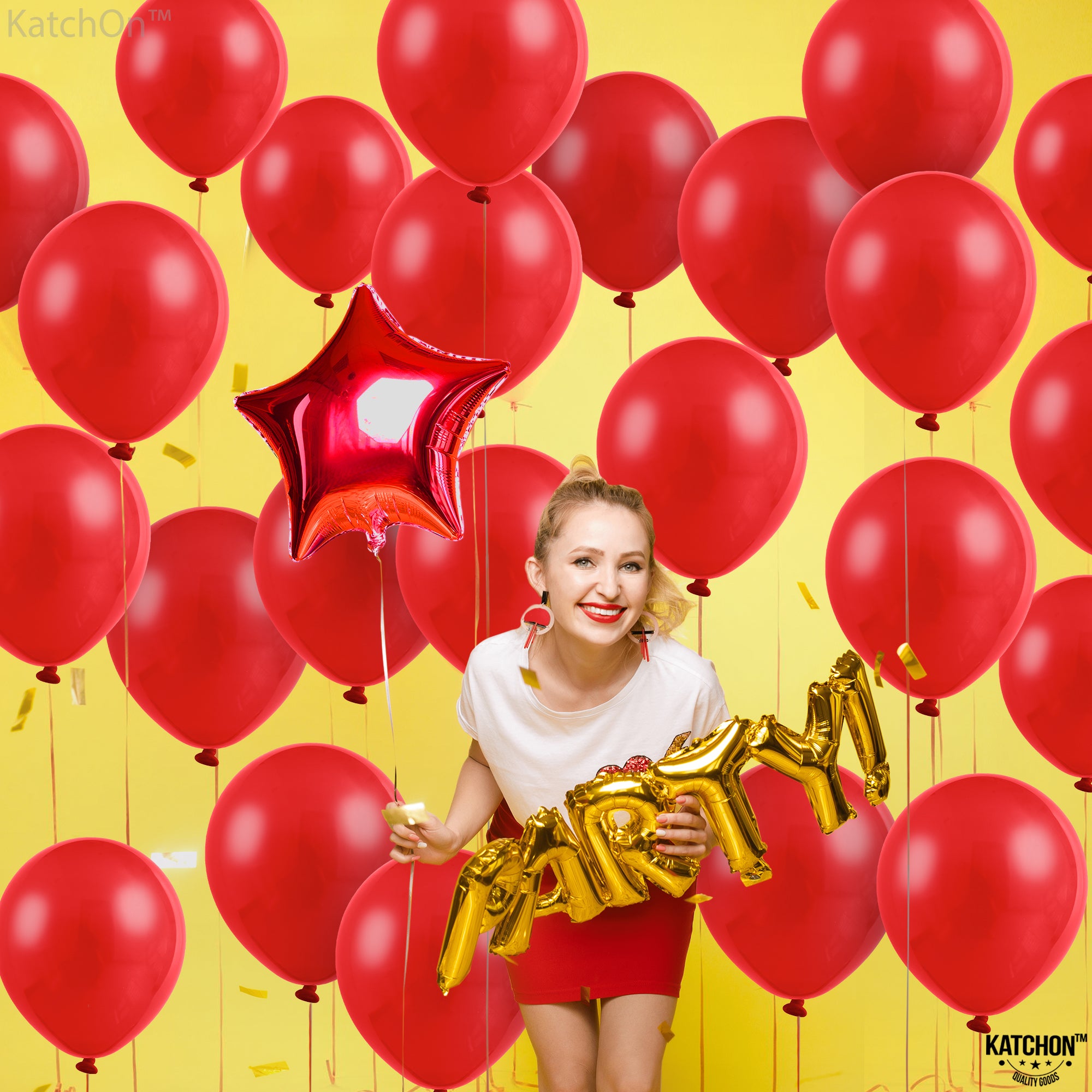 KatchOn, Red Latex Balloons Set - Large, Pack of 150 | Red Balloons Garland Kit, Valentines Day Decorations | Red Shiny Balloons, Red Party Decorations | Valentines Balloons, Valentines Decorations