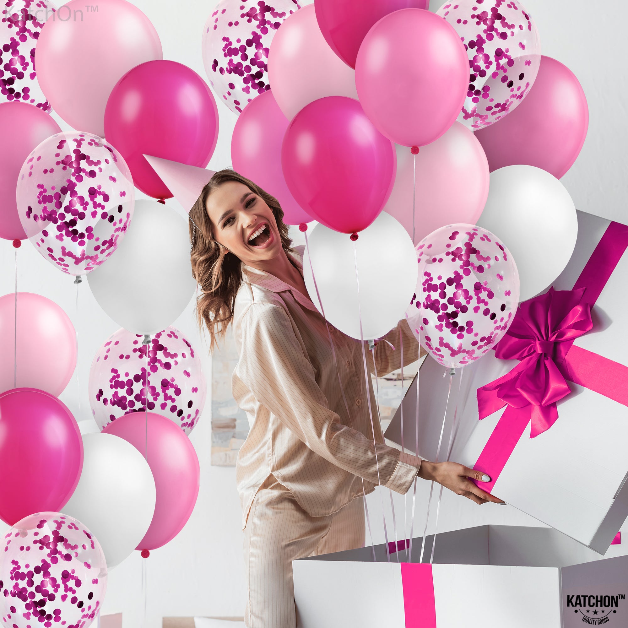 KatchOn, Metallic Pink Balloon Arch Kit - 12 Inch, Pack of 60 | Metallic Pink Balloons for Galentines Day Decorations | Valentines Day Decorations | Pink Confetti Balloons for Pink Party Decorations