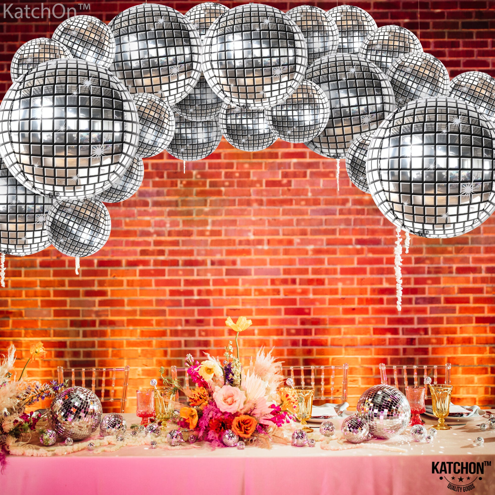 KatchOn, Silver Disco Ball Balloons - 32 Inch, Pack of 20 | Shiny Disco Balloons, Disco Party Decorations | Disco Ball Balloon, Disco Ball Decor | Prom Balloons | Graduation Decorations Class of 2025