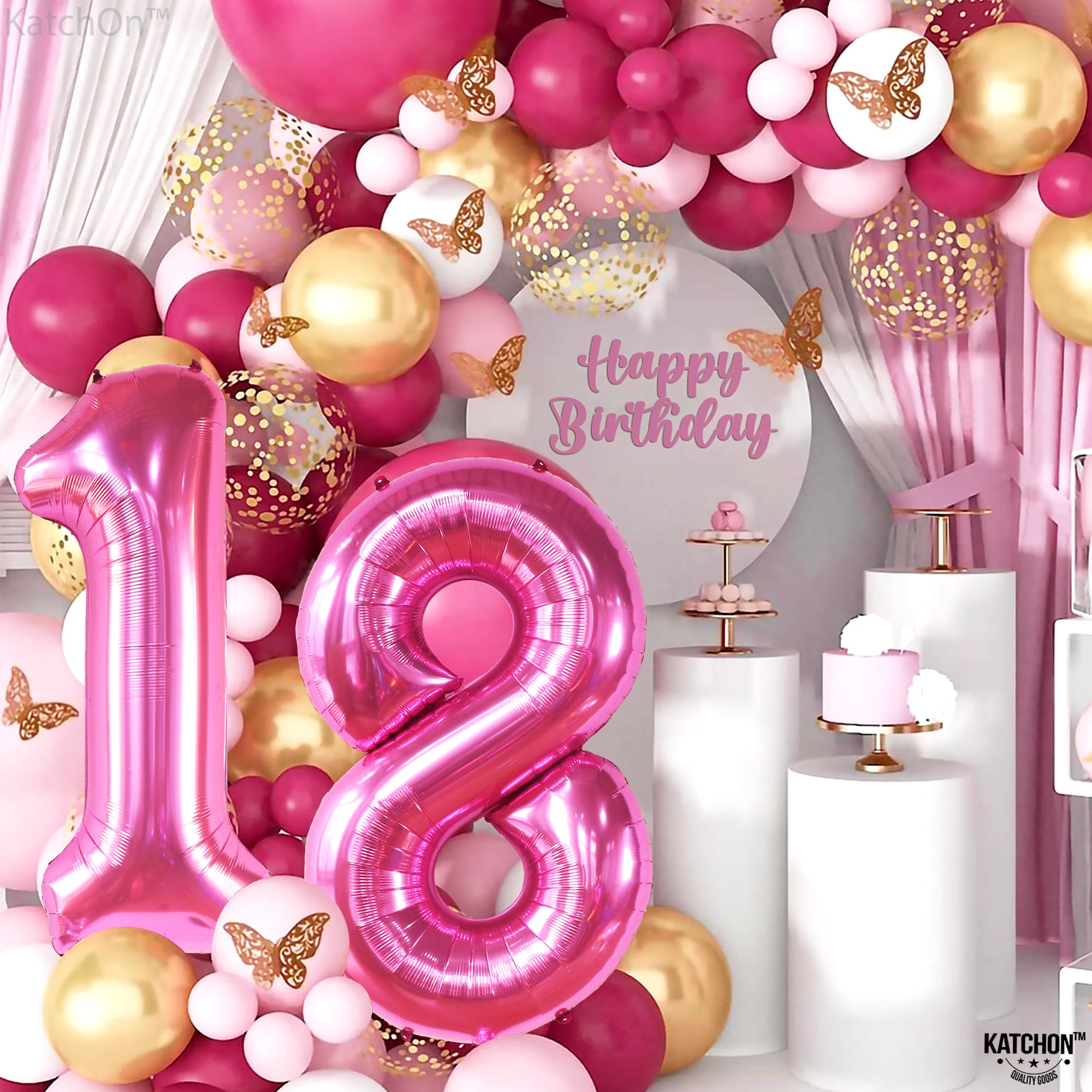 KatchOn, Hot Pink 18 Balloon Numbers - 40 Inch | Pink 18th Birthday Decorations for Girls | 18th Birthday Balloons for Girls | Pink Number 18 Balloons | 18 Number Balloons, 18 Balloons for Birthday