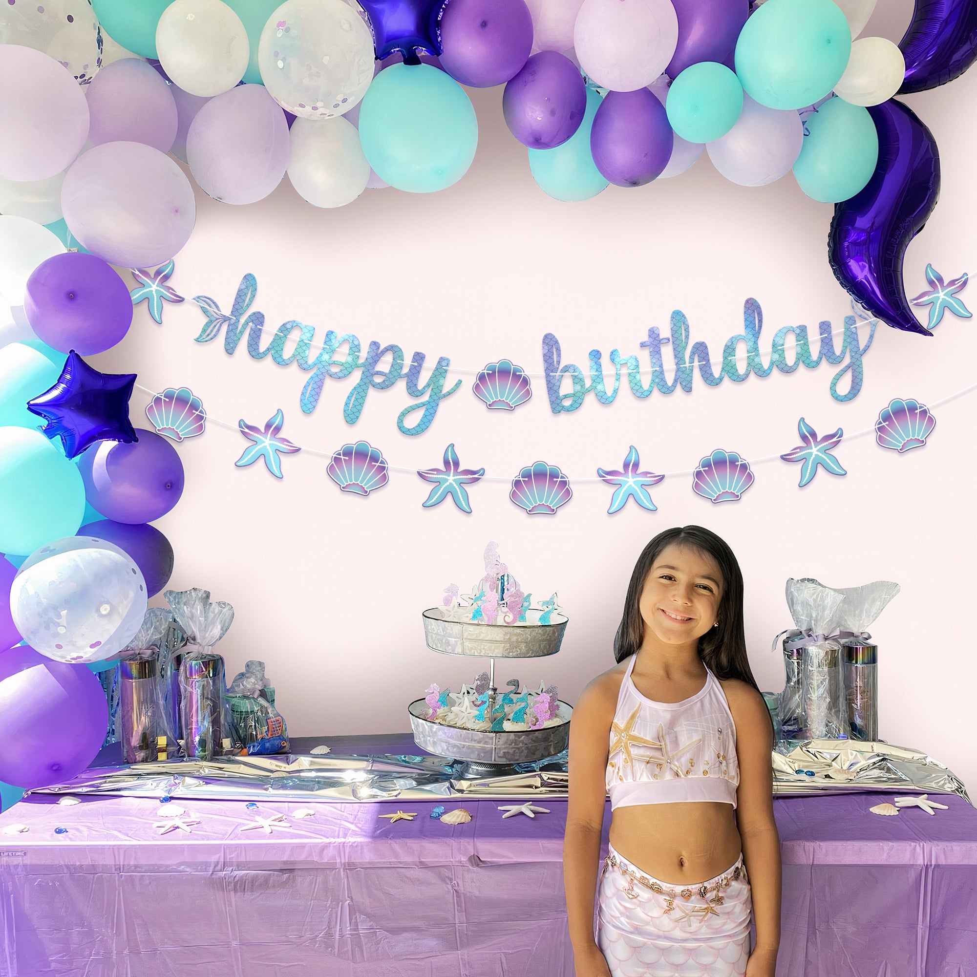 KatchOn, Blue Happy Birthday Banner - 10 Feet, No DIY | Mermaid Birthday Decorations, Happy Birthday Sign, Mermaid Happy Birthday Banner | Mermaid Birthday Banner for Under The Sea Party Decorations
