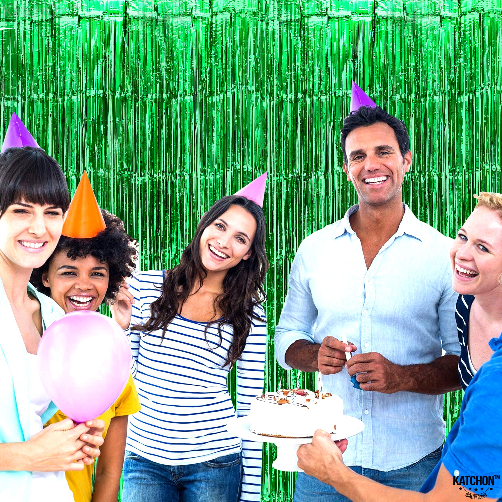 KatchOn, Green Streamers Party Decorations -3.2x8 Feet, Pack of 2 | Green Backdrop Curtain, Green Birthday Decorations | Green Fringe Curtains, Jungle Party Decorations