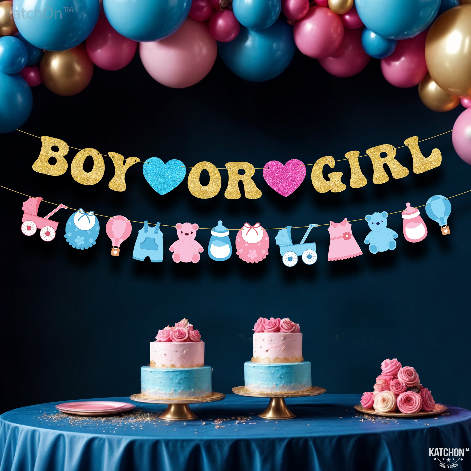 KatchOn, Glitter Boy or Girl Gender Reveal Banner - 10 Feet, No DIY | Boy or Girl Banner for Baby Gender Reveal Decorations | Gender Reveal Signs for Baby Shower Decorations | Gender Reveal Backdrop