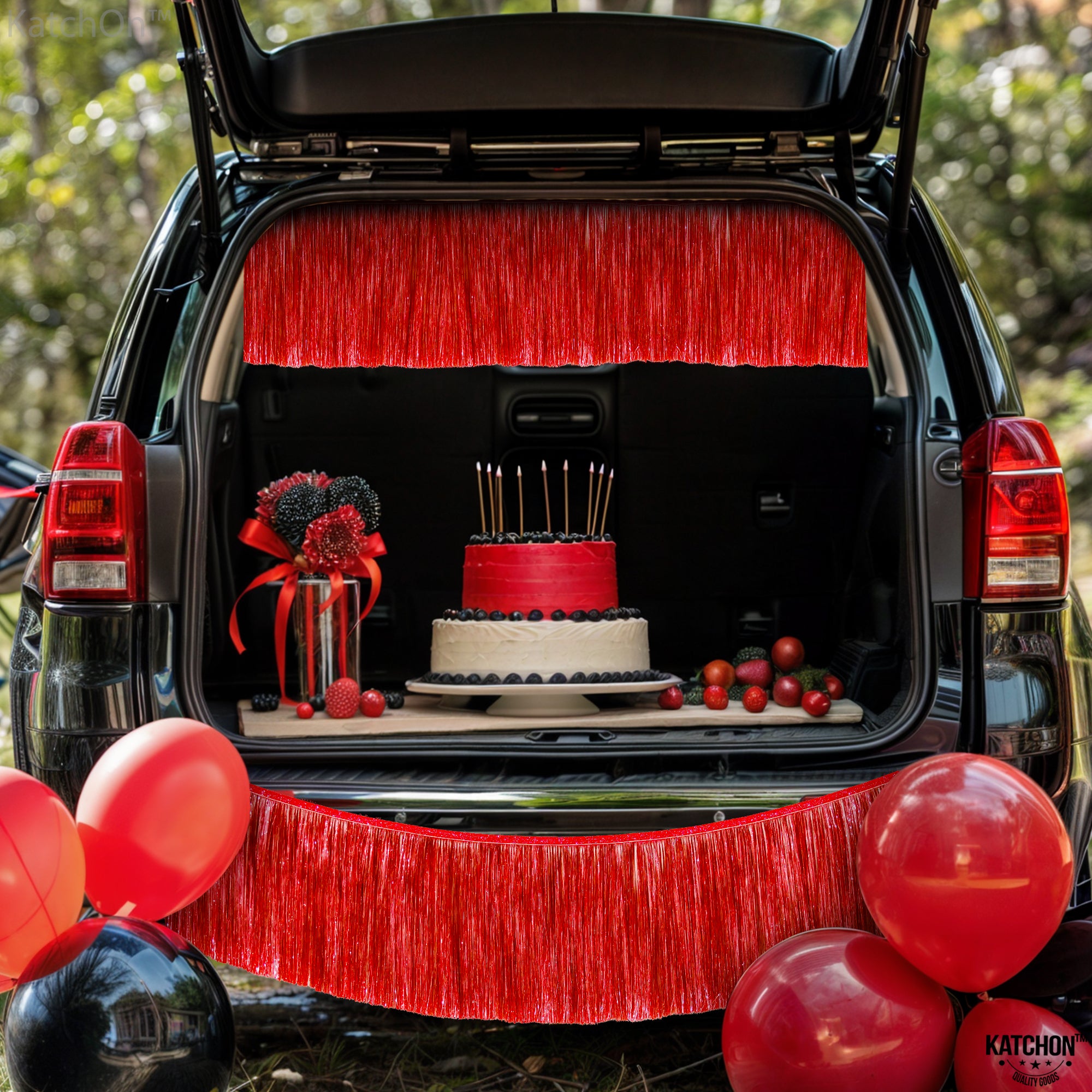 KatchOn, XtraLarge Red Fringe Banner - 6.5 Feet, Pack of 2 | Red Ceiling Tinsel for Valentines Day Decorations | Red Fringe Garland, Red Streamers for Cherry Party Decorations | Red Party Decorations