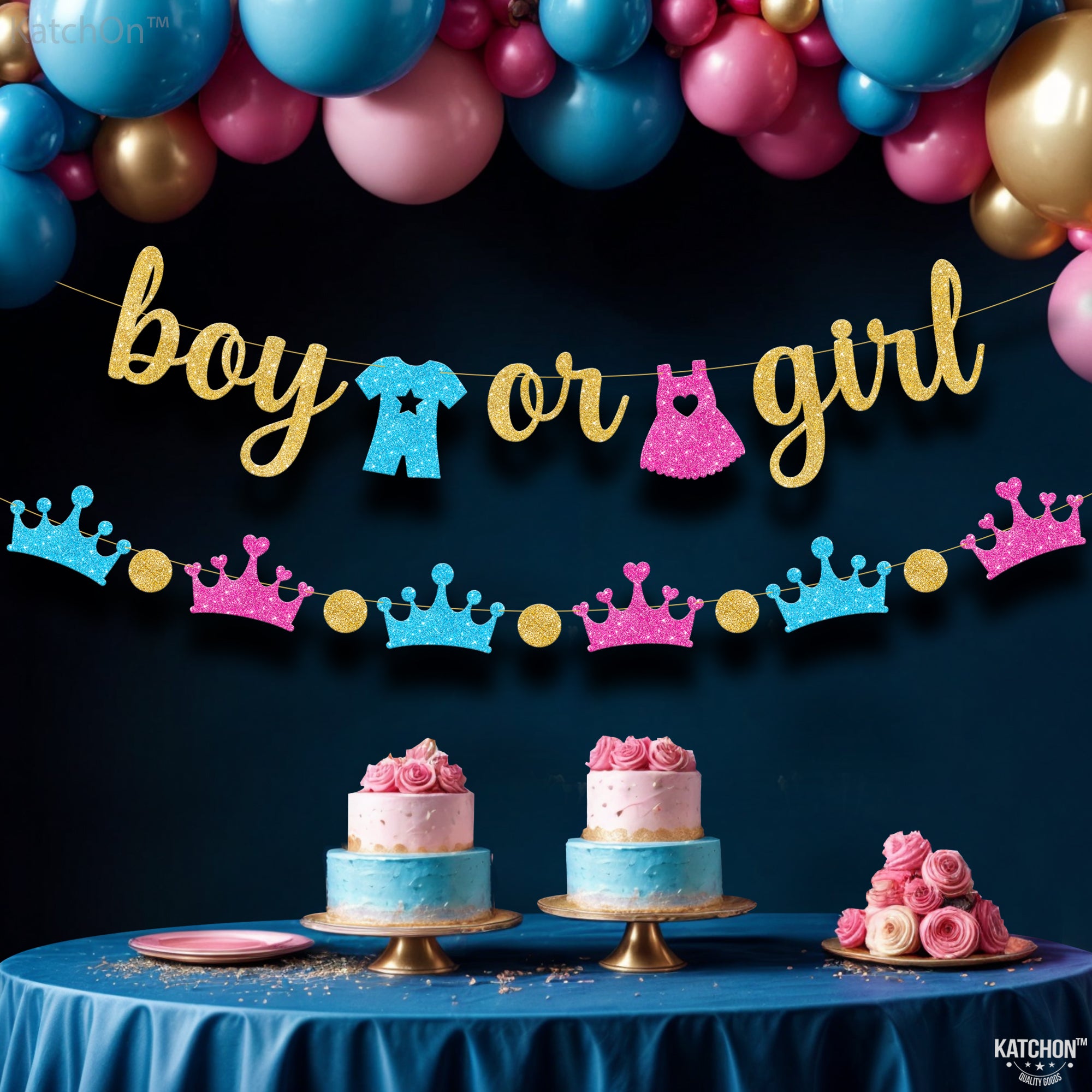 KatchOn, Glitter Boy or Girl Gender Reveal Banner - 10 Feet, No DIY | Boy or Girl Banner for Baby Gender Reveal Decorations | Boy or Girl Sign for Backdrop | Boy Girl Banner, Baby Shower Decorations