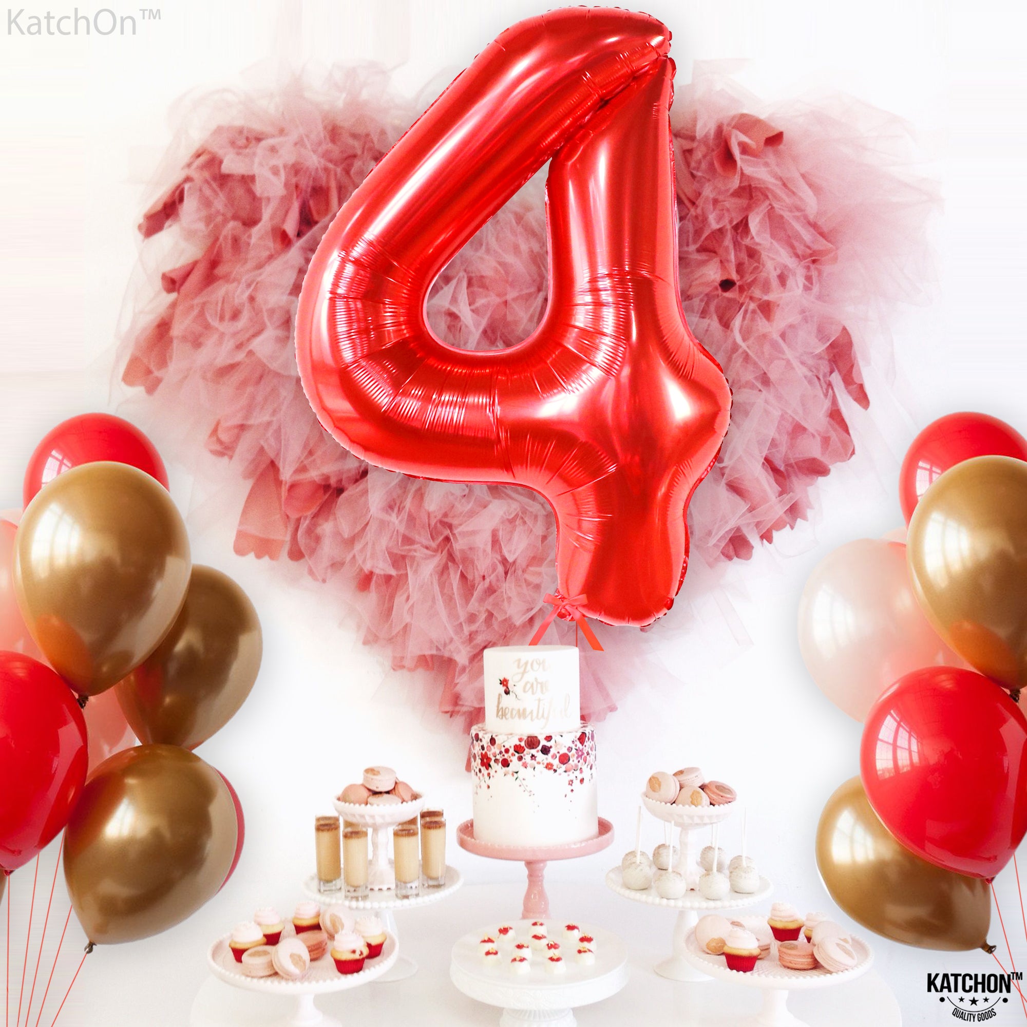KatchOn, Giant Red Number 4 Balloon - 40 Inch | 4th Birthday Balloon, 4 Year Old Boy Birthday Decorations Boy | 4 Year Old Balloon, 4th Birthday Decorations for Boys | 4 Year Old Birthday Balloons