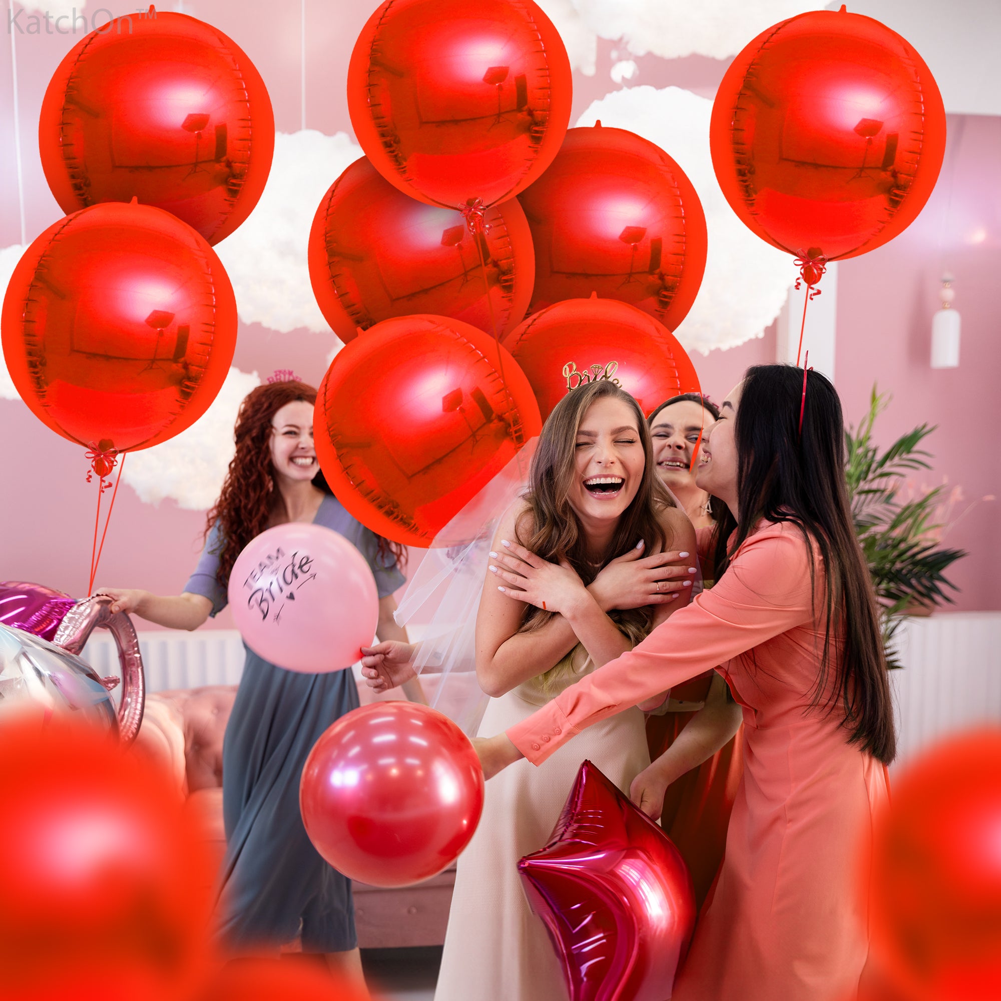 KatchOn, Metallic Red Balloons - 22 Inch, 12 Pieces | 4D Sphere Red Metallic Balloons, Valentines Day Decorations, Red Party Decorations | Red Foil Balloons, Red Mylar Balloons, Valentines Balloons
