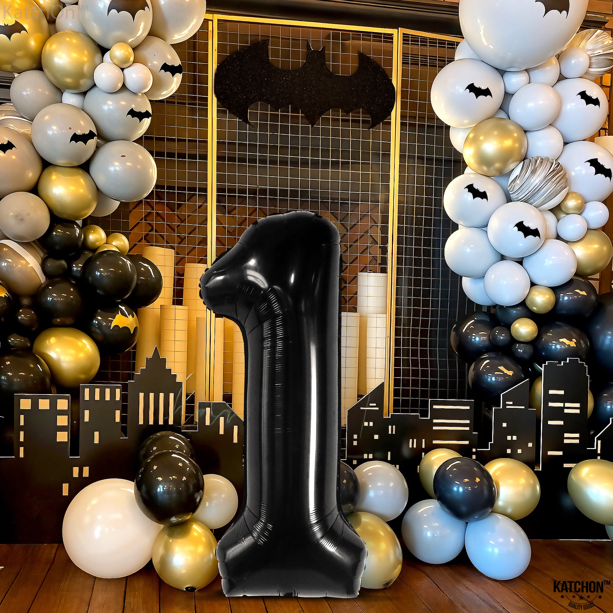 KatchOn, Black 1 Balloon Number - Big, 40 Inch | One Happy Dude Birthday Decorations | Number 1 Balloons, One Rocks 1st Birthday Decorations | Black One Balloon, One Cool Dude 1st Birthday Decorations