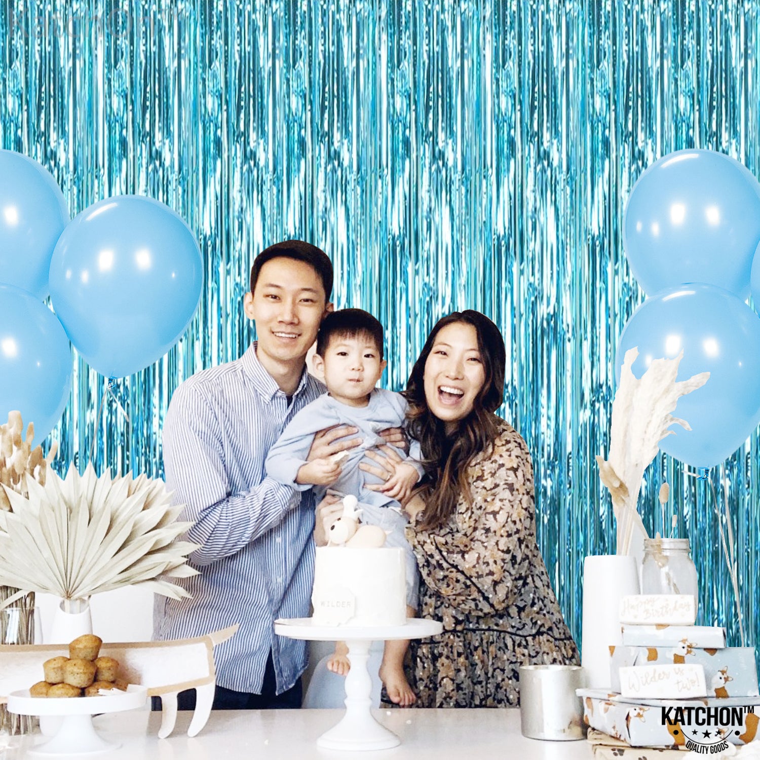 KatchOn, XtraLarge, Blue Foil Fringe Curtain - 8x3.2 Feet, Pack of 2 | Blue Backdrop Curtain for Under The Sea Party Decorations | Ocean Backdrop | Blue Tinsel Backdrop, Mermaid Birthday Decorations