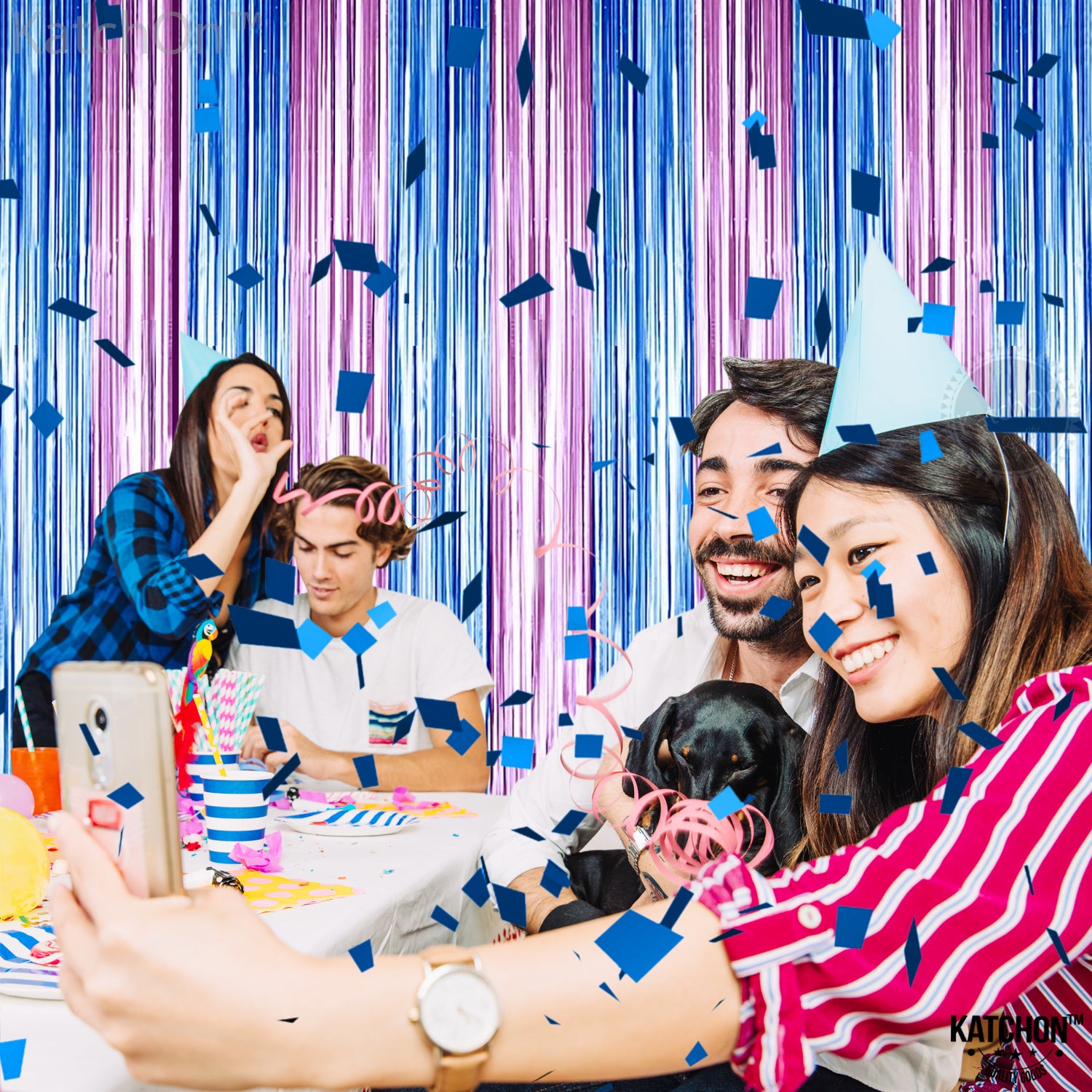 KatchOn, XtraLarge Pink and Blue Streamers - 8x3.2 Feet, Pack of 2 Gender Reveal Decorations | Baby Gender Reveal Backdrop Boy or Girl | Pink and Blue Backdrop for Pink and Blue Party Decorations