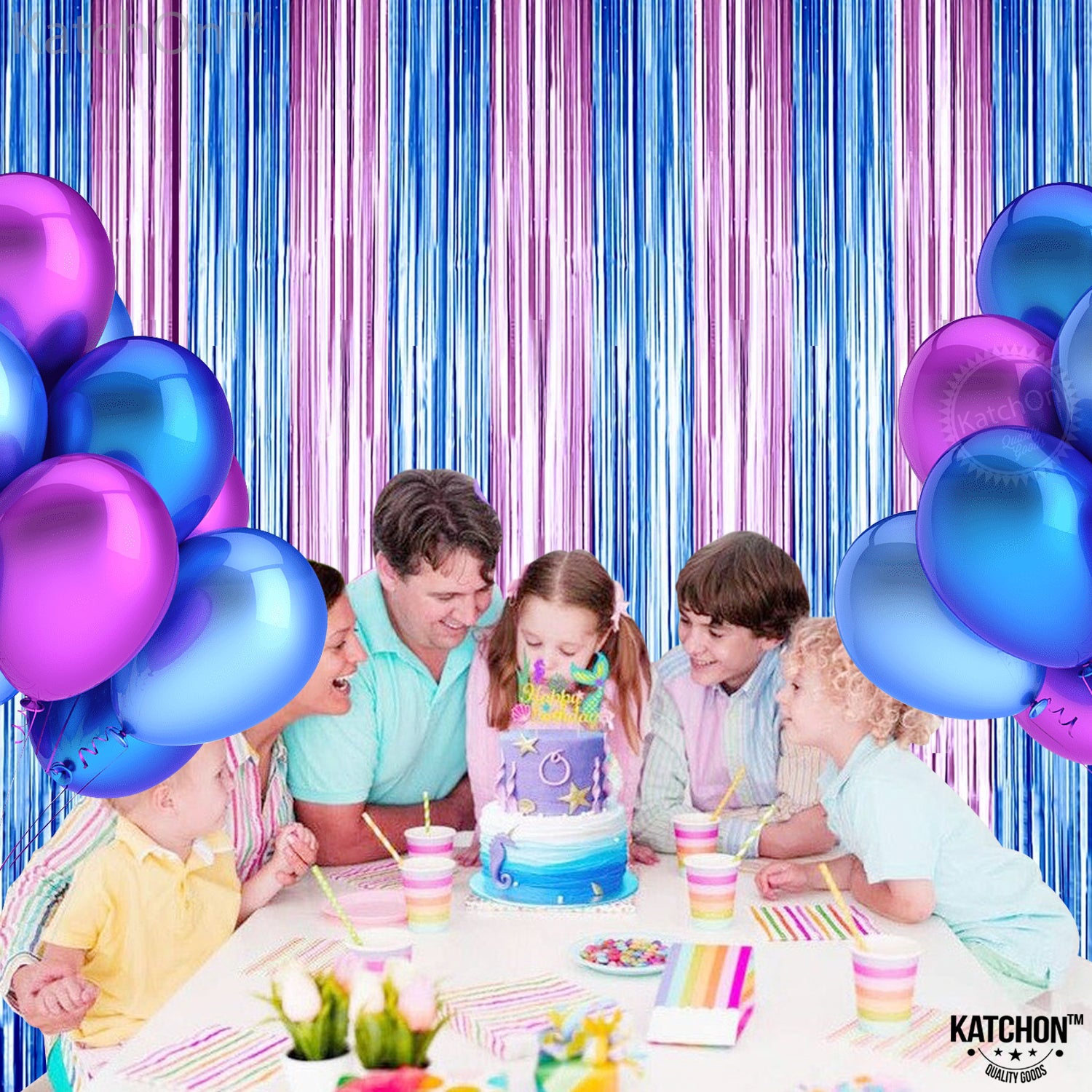 KatchOn, XtraLarge Pink and Blue Streamers - 8x3.2 Feet, Pack of 2 Gender Reveal Decorations | Baby Gender Reveal Backdrop Boy or Girl | Pink and Blue Backdrop for Pink and Blue Party Decorations