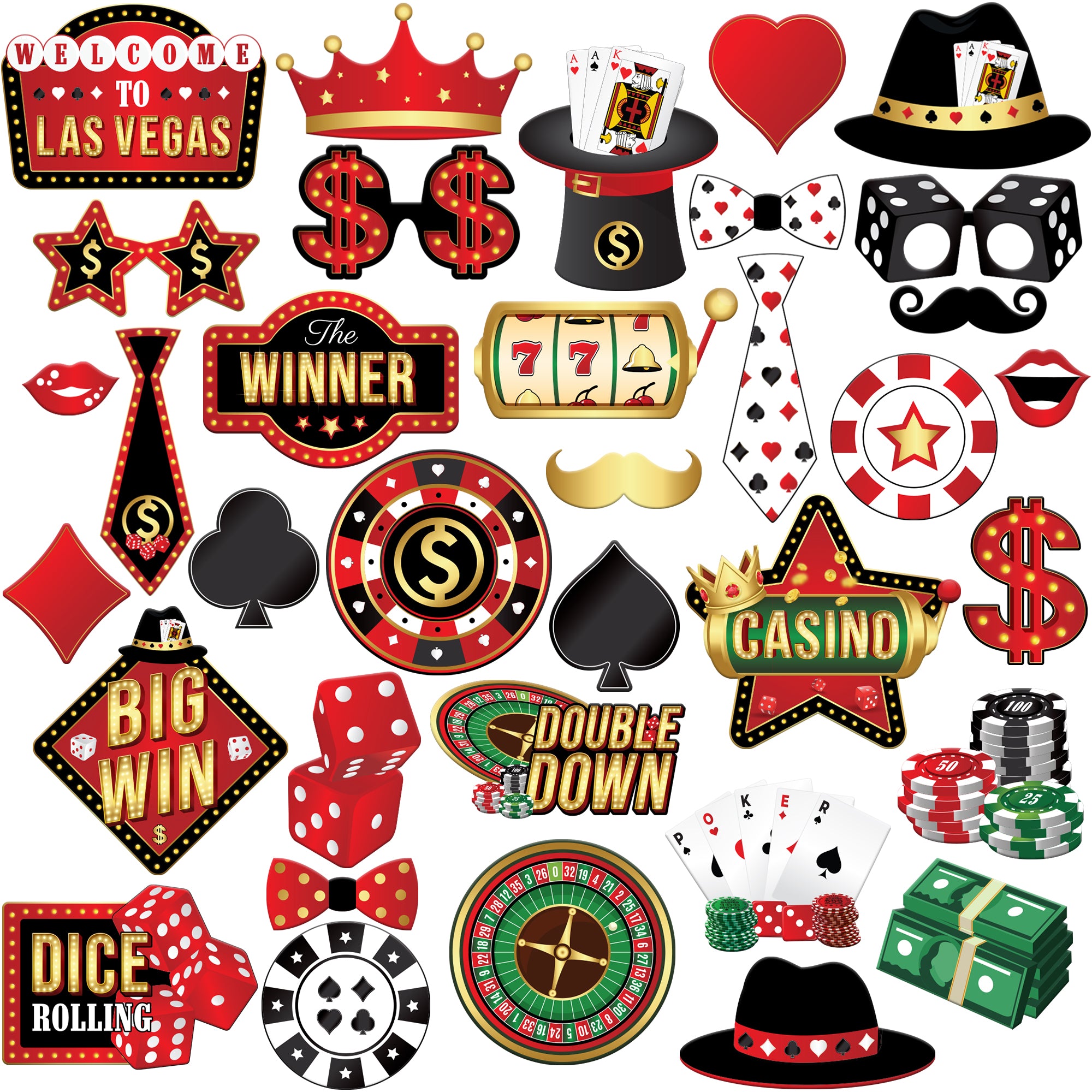 KatchOn, Casino Photo Booth Props - Pack of 35 | Game Night Photo Booth Props for Poker Party Decorations | Casino Night Decorations | Casino Theme Party Decorations | Casino Birthday Decorations
