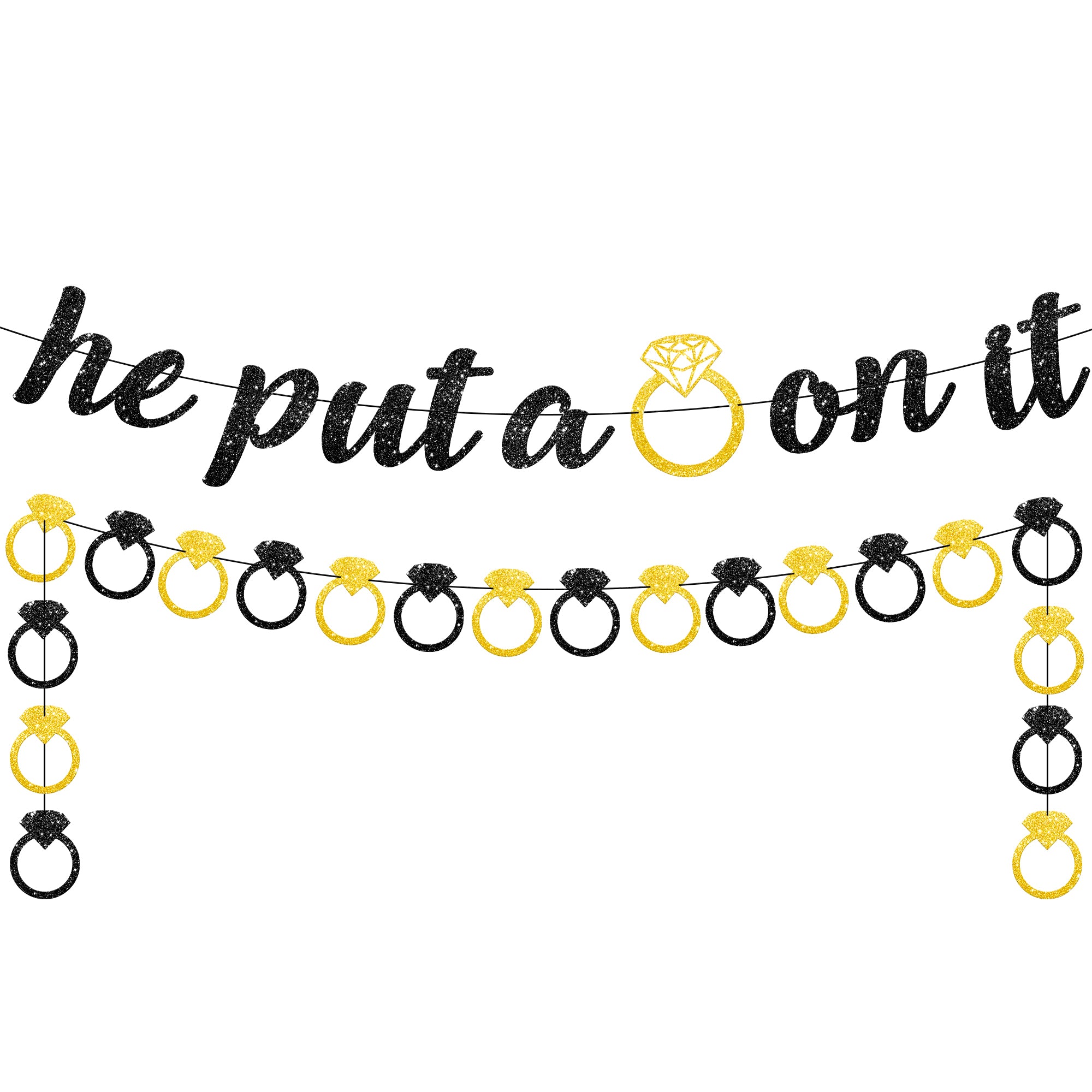 KatchOn, He Put a Ring On It Banner - 10 Feet, No DIY | Black and Gold Engagement Party Decorations | He Put A Ring On It Sign for Bachelorette Party Decorations, Bridal Shower Decorations