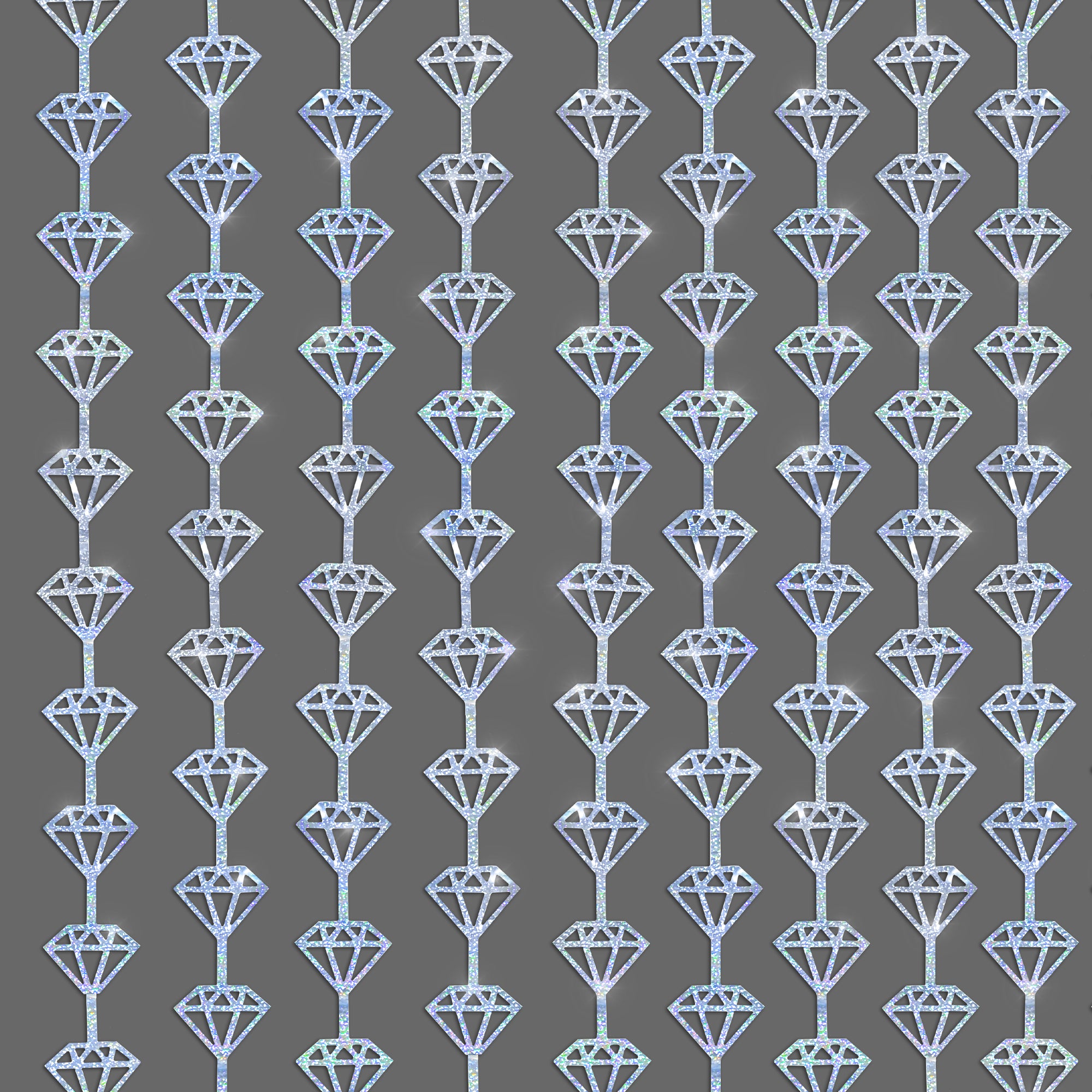 KatchOn, Holographic Silver Foil Diamond Curtains - 3.4x6.5 Feet, Pack of 2 | Diamond Backdrop Curtain | Silver Diamond Garland, Denim and Diamonds Party Decorations | Bachelorette Party Decorations