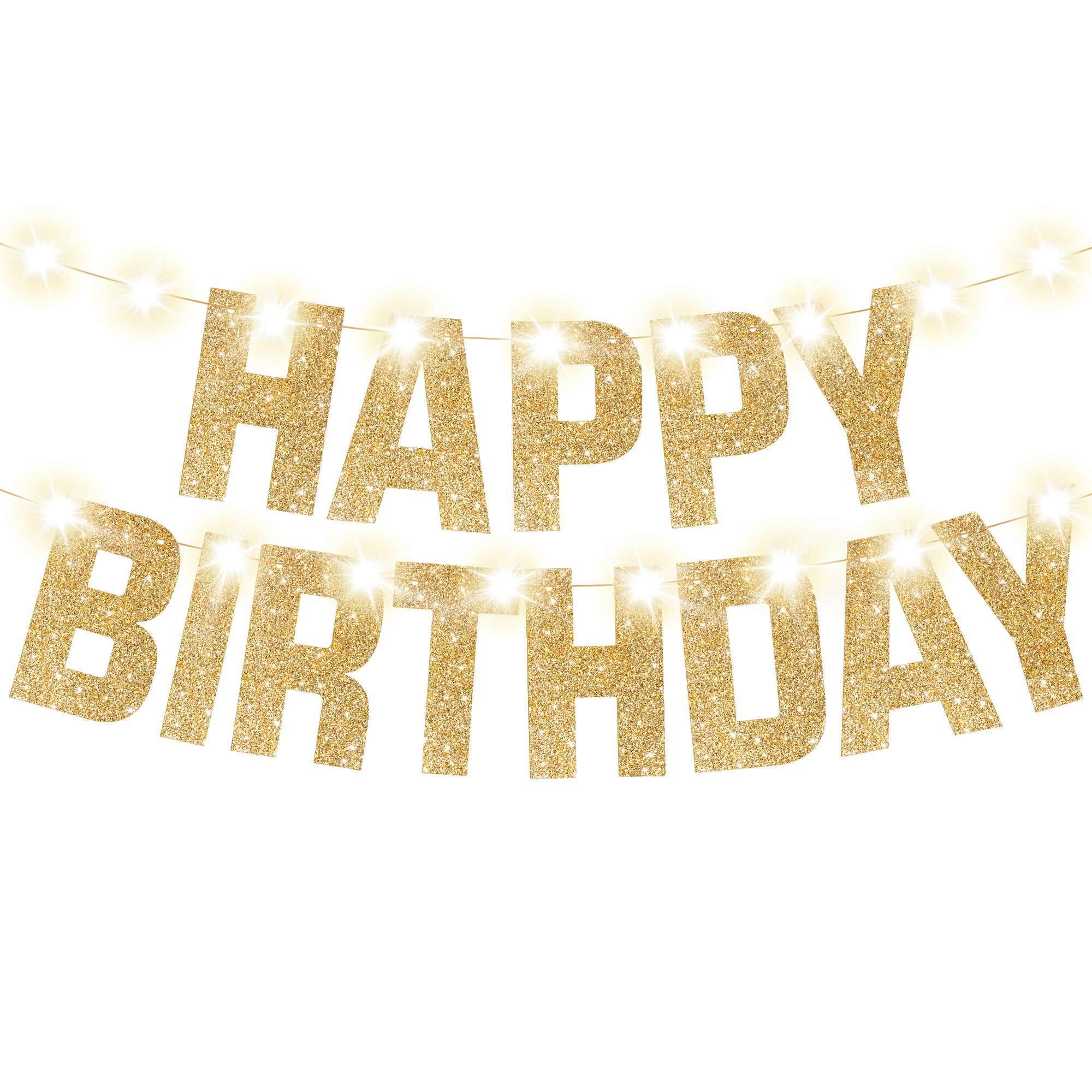 KatchOn, Light Up Happy Birthday Banner - 10 Feet, 8 Modes | Glitter Birthday Banner | Gold Birthday Party Banner | Happy Birthday Light Up Sign | Happy Birthday Sign | Light Up Birthday Decorations
