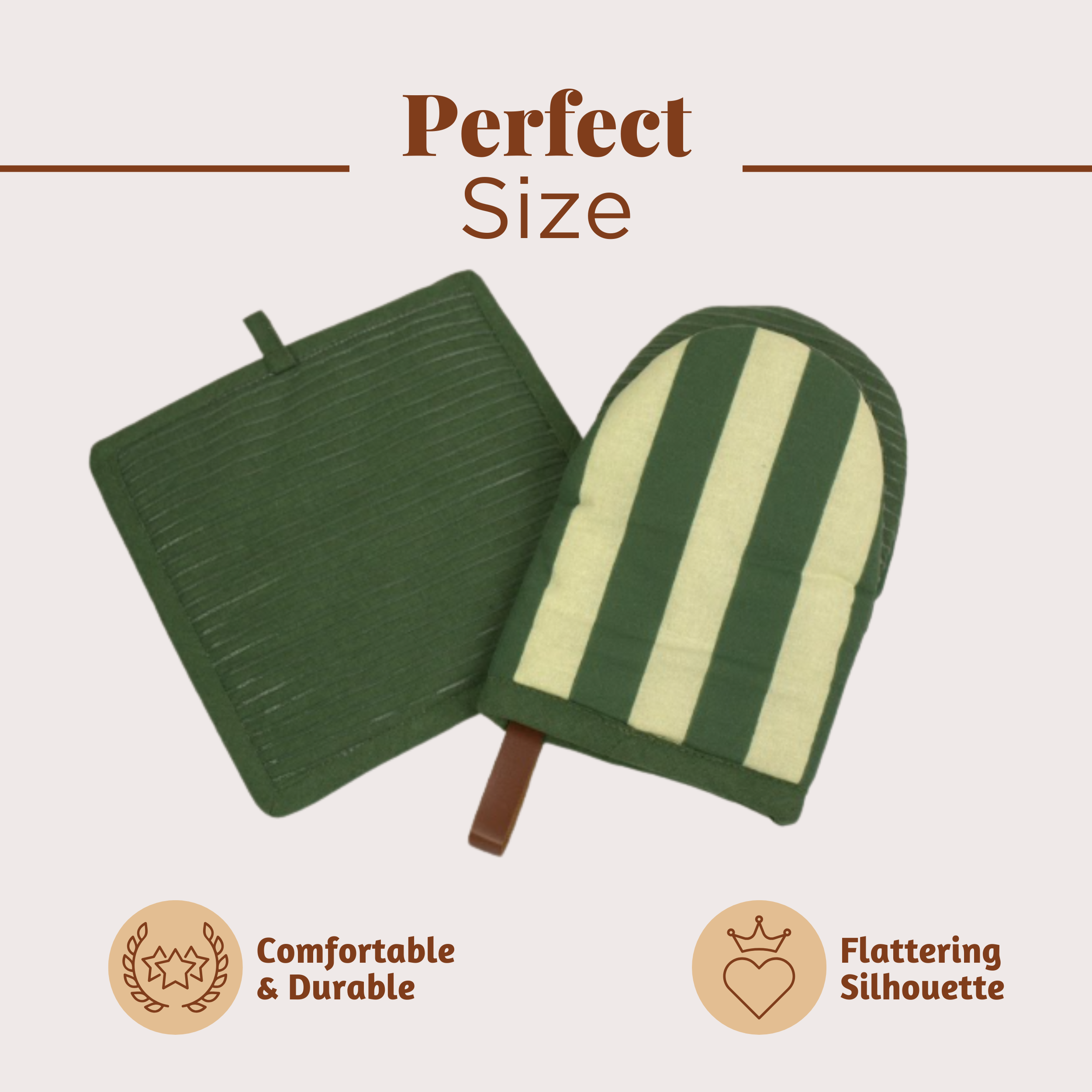 Folkulture Singles Matcha Mini Mitt & Potholder | 100% Cotton with Non-Slip Silicone Grip | Heat Resistant Oven Mitt Set | Durable & Washable - Matcha