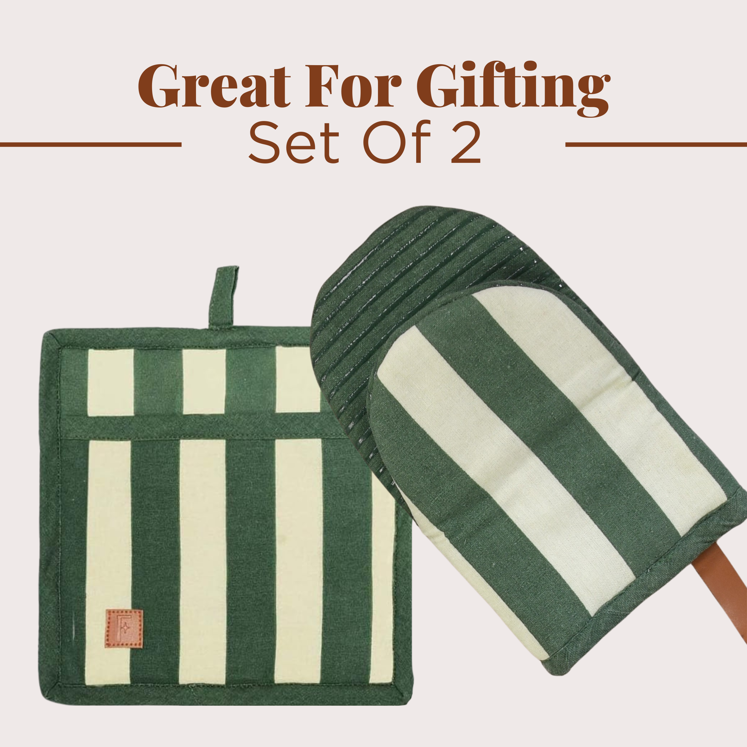 Folkulture Singles Matcha Mini Mitt & Potholder | 100% Cotton with Non-Slip Silicone Grip | Heat Resistant Oven Mitt Set | Durable & Washable - Matcha