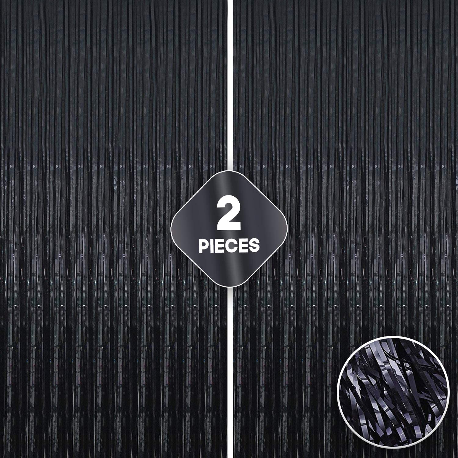 KatchOn, Shiny Black Backdrop Curtain - 3.2x6.5 Feet, Pack of 2 | Black Streamers for Black Birthday Decorations | Black Curtain Backdrop | Happy New Year Backdrop | New Years Eve Party Supplies 2025