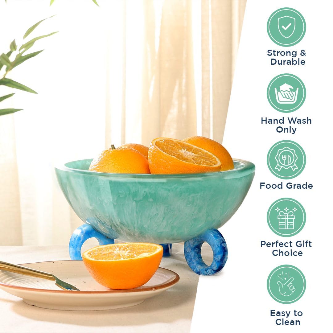Folkulture 9" Resin Fruit Bowl | Decorative Pedestal Bowl for Kitchen Counter, Coffee Table Décor & Modern Centerpiece Table Decorations