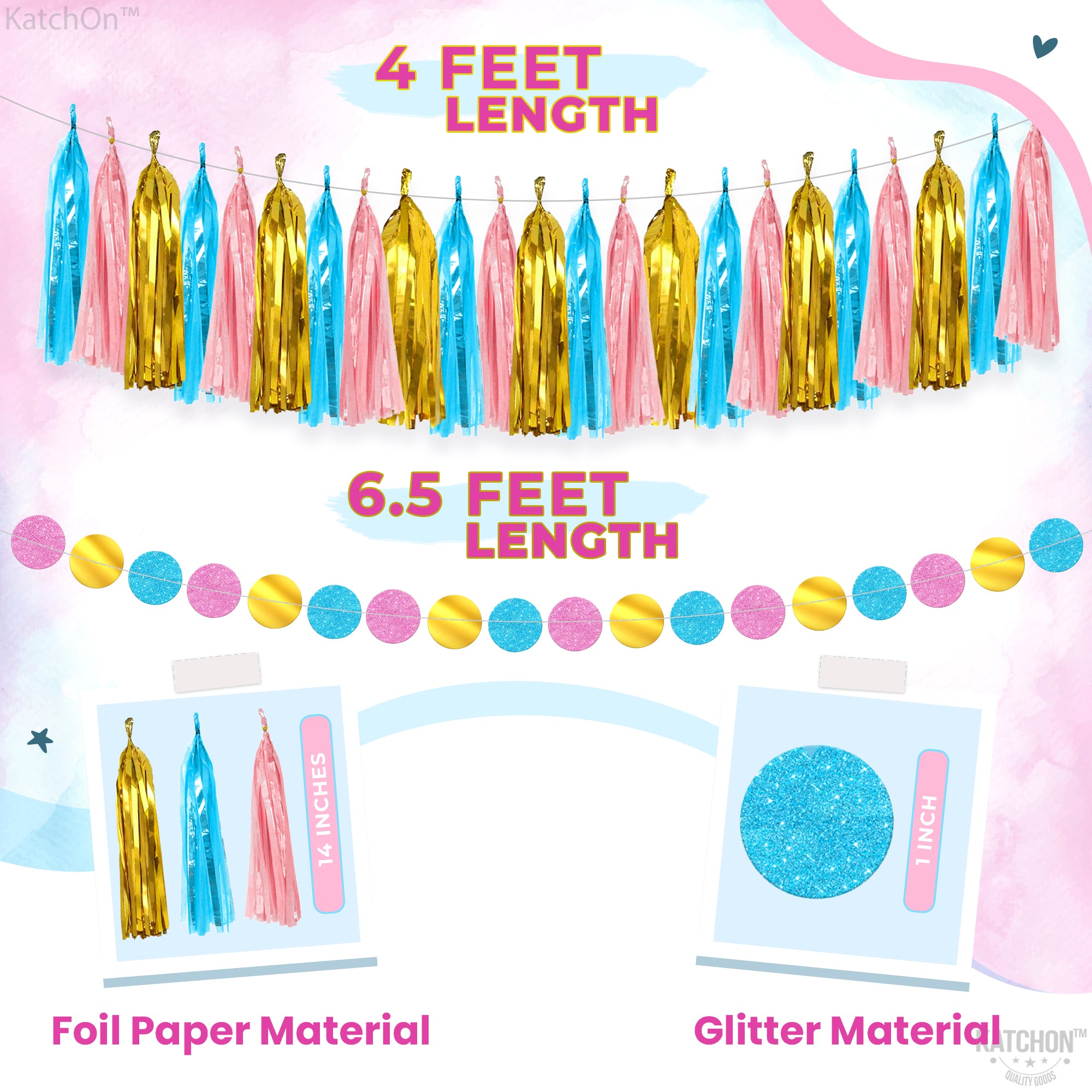 KatchOn, Boy or Girl Banner and Garland Set - 10 Feet, No DIY | Glitter Boy or Girl Gender Reveal Banner, Gender Reveal Decorations | Tassel Garland for Baby Shower Decorations | Boy or Girl Backdrop