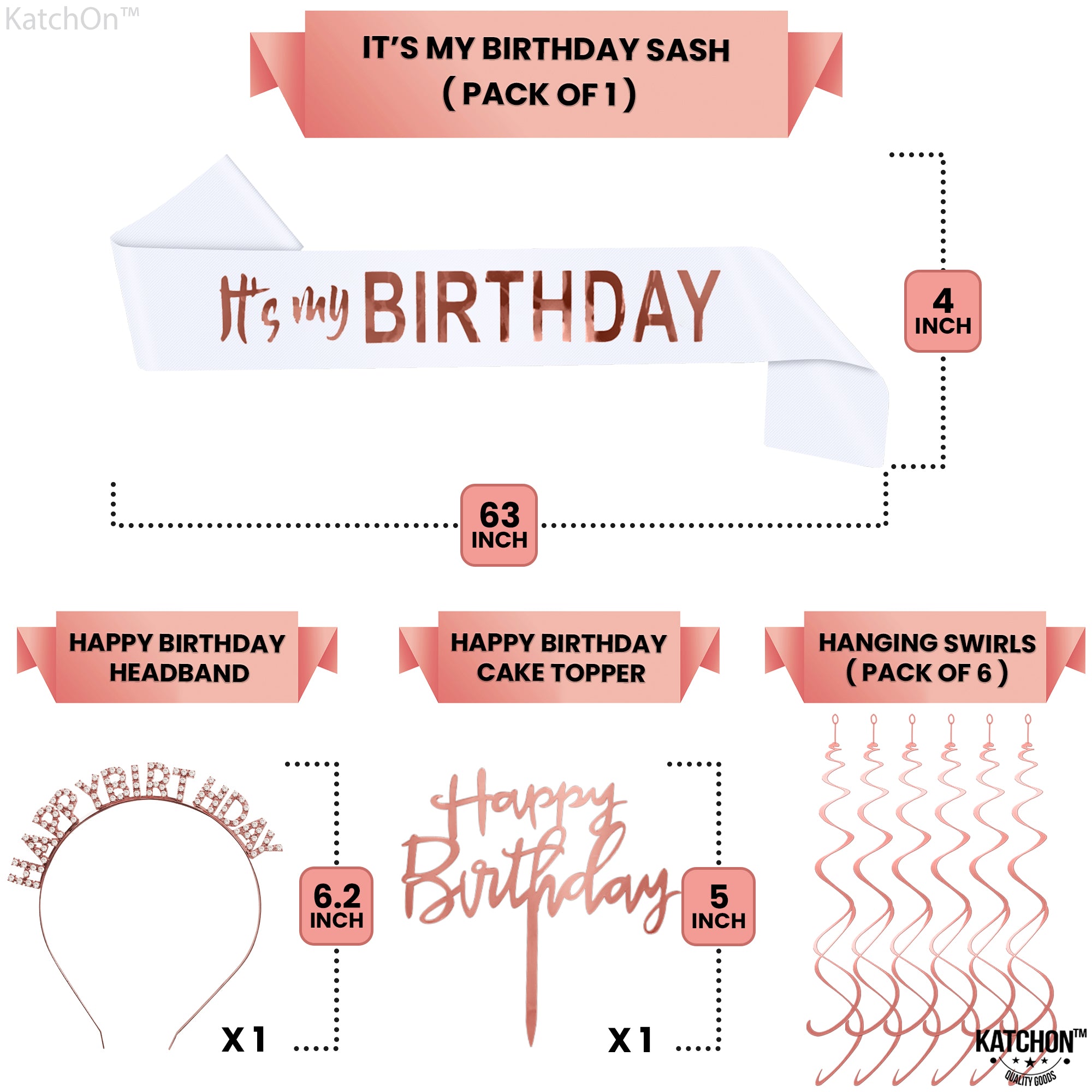 KatchOn, Rose Gold Birthday Decorations Set - Pack of 47 | Rose Gold Fringe Curtain, Happy Birthday Decorations Rose Gold Balloons | Happy Birthday Banner, Rose Gold Birthday Decorations for Women