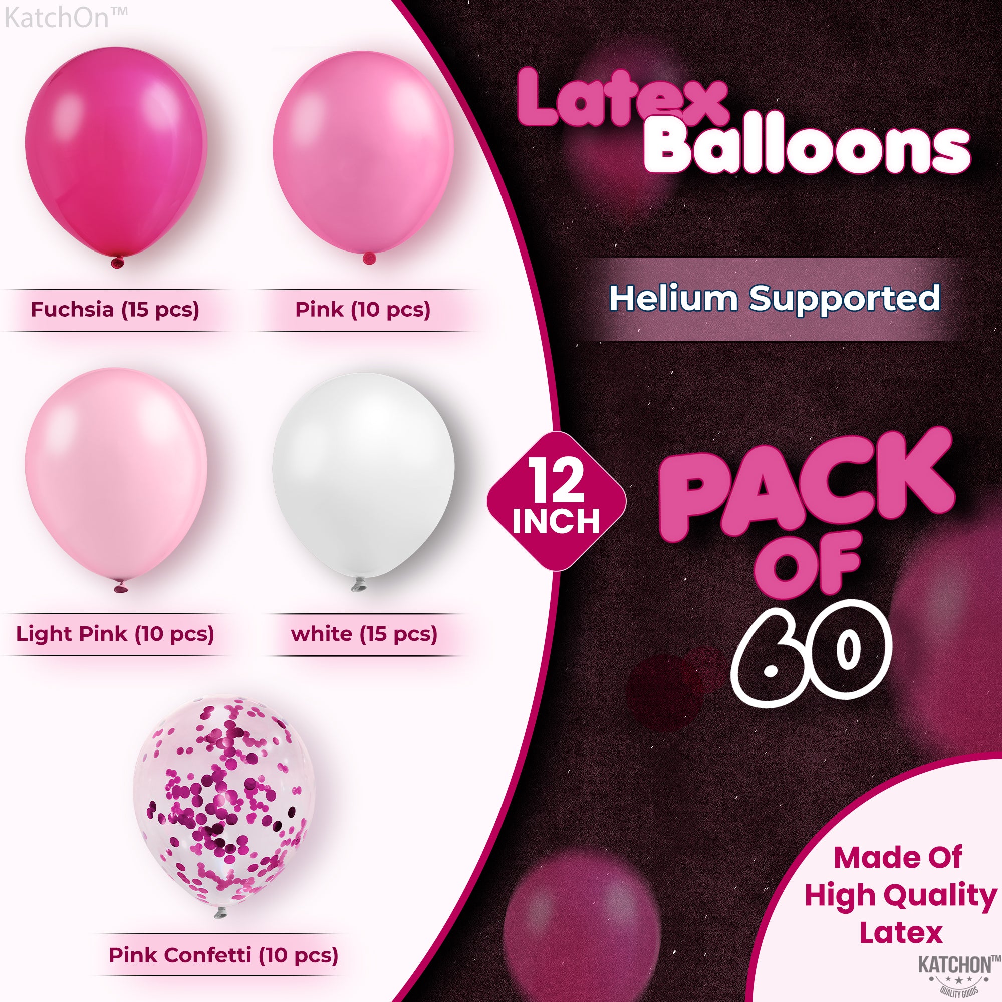 KatchOn, Metallic Pink Balloon Arch Kit - 12 Inch, Pack of 60 | Metallic Pink Balloons for Galentines Day Decorations | Valentines Day Decorations | Pink Confetti Balloons for Pink Party Decorations