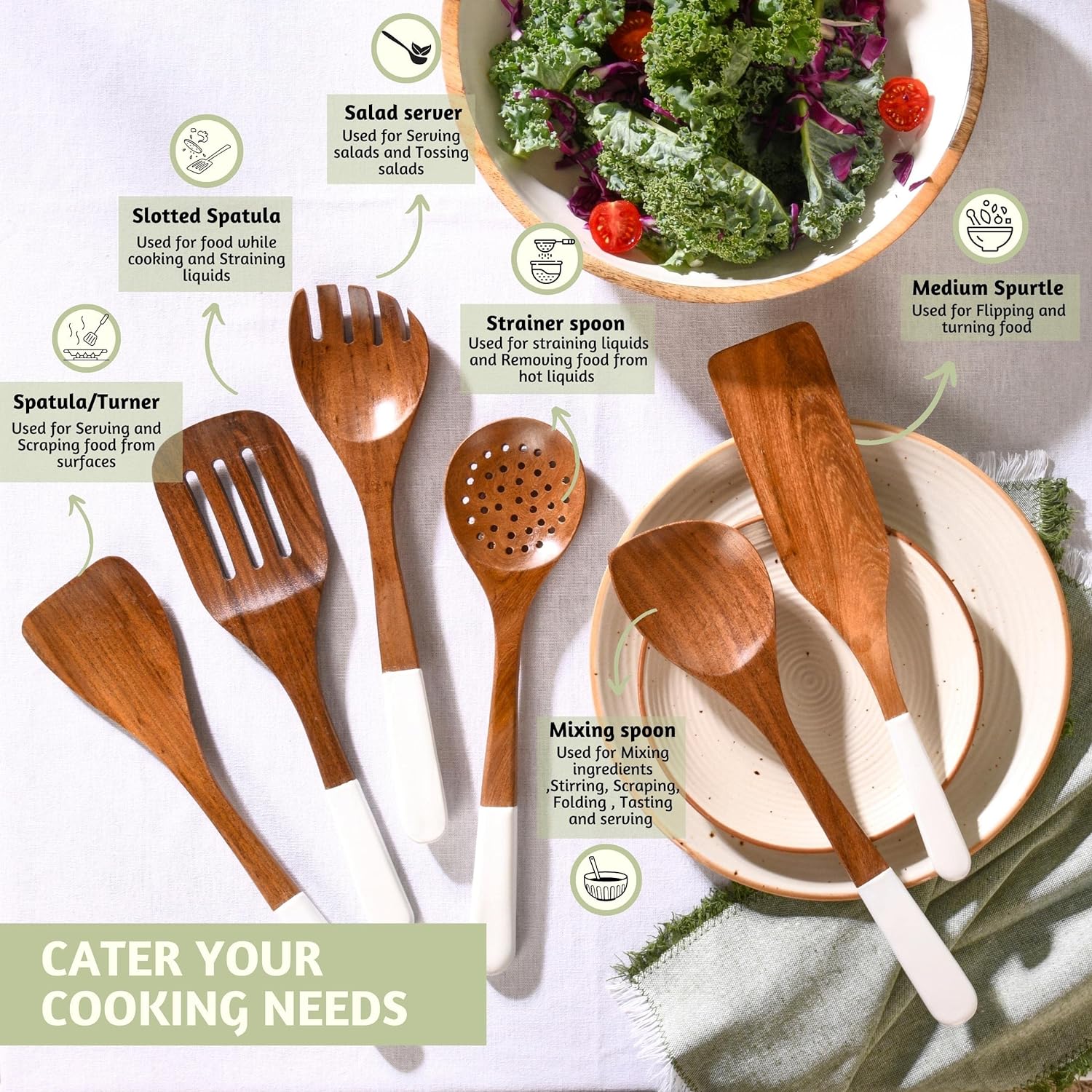 Set of Wooden Cooking Utensils White – Folkulture